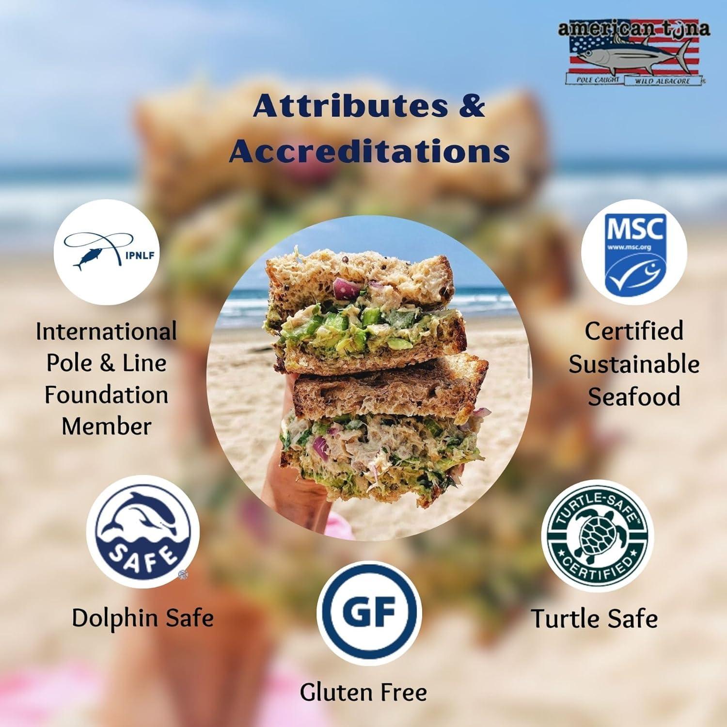 American Tuna Wild Albacore Tuna Fish by American Tuna - with Sea Salt, MSC Certified, Sustainable One by One Pole Wild Caught Fish - 6 oz cans | Pack of 12 | Premium Canned Tuna for Health and Flavor Enthusiasts!