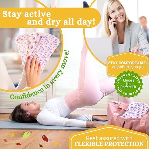 Natissy Non-Slip Organic Reusable Period Pads for Light Flow (S+M, 6-Pack); High-Temp Washable Cotton Cloth Pads for Women & Teens; Non-Irritating, Soft Reusable Pads Menstrual for Comfortable Period Care