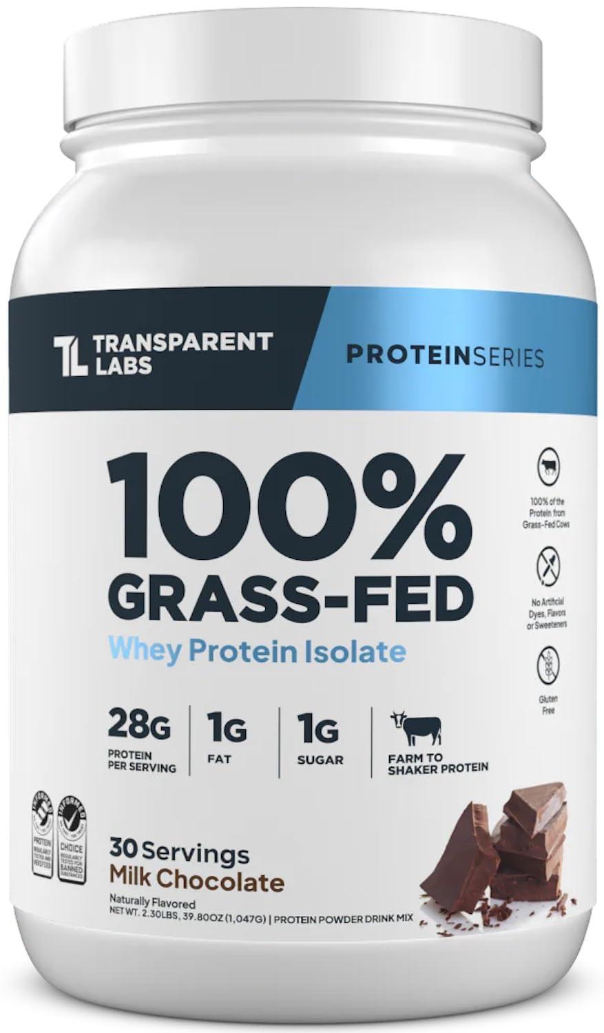 Transparent Labs Transparent Labs Grass-Fed Whey Protein Isolate - Naturally Flavored, Gluten Free Whey Protein Powder with 28g of Protein per Serving & 9 Amino Acids - 30 Servings, Milk Chocolate