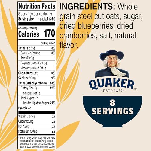 Quaker Quaker, Instant Steel Cut Oatmeal, Cranberries And Blueberries, 8 Ct
