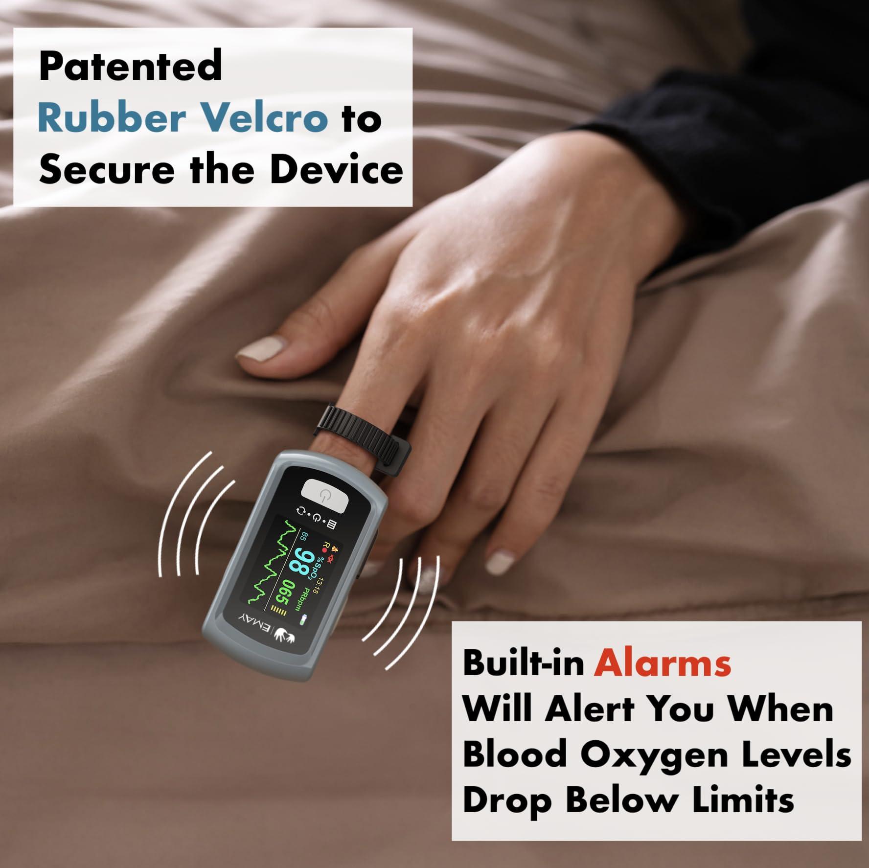 EMAY EMAY Sleep Oxygen Monitor with PC Software & App | Bluetooth Pulse Oximeter Rechargeable for Overnight & Continuous SpO2 Tracking with 72 Hours Built-in Memory | Gives Informative Report & Analysis