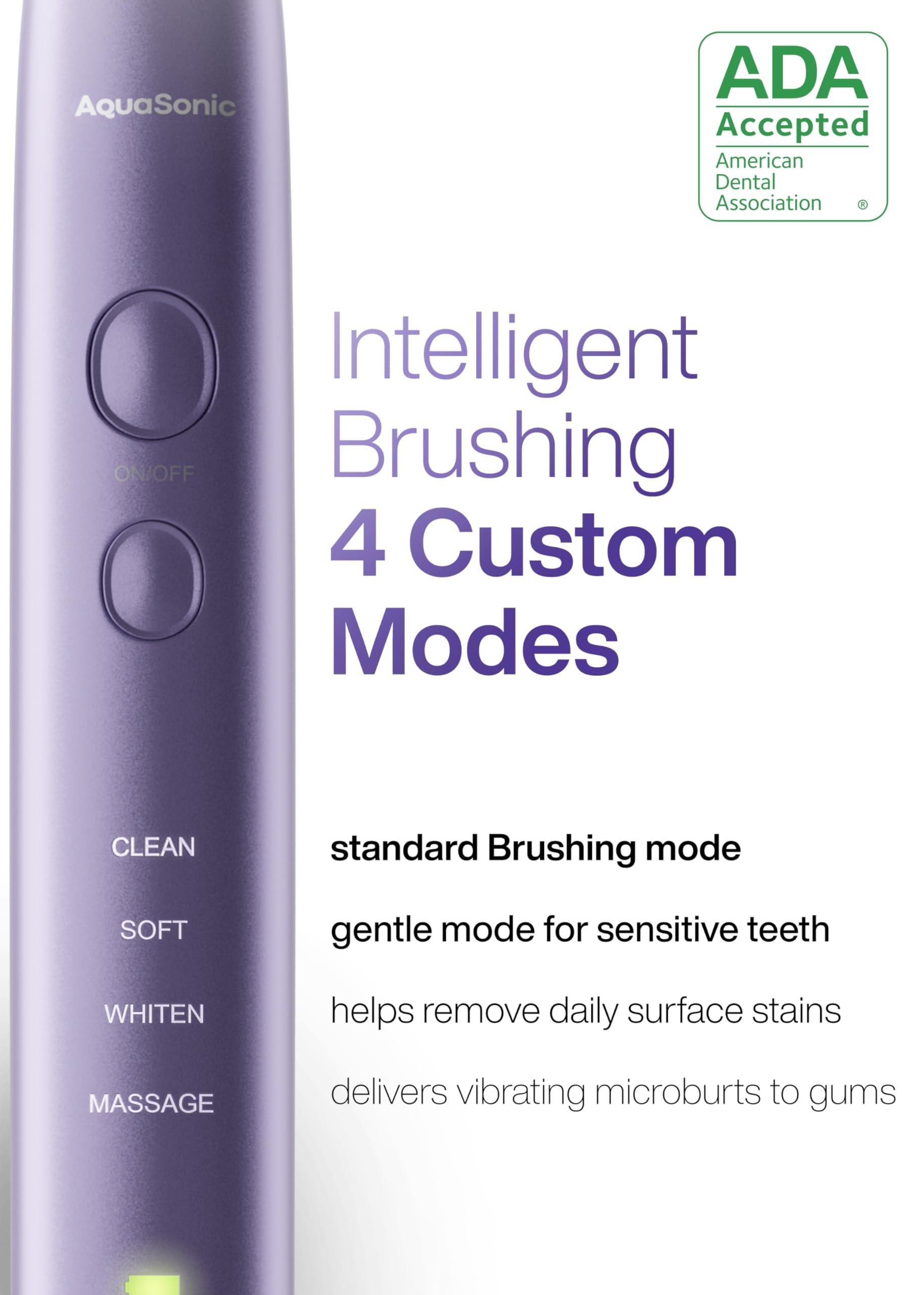 Aquasonic Aquasonic Vibe Series Ultra-Whitening Toothbrush ADA Accepted Electric Toothbrush - 8 Brush Heads & Travel Case 40,000 VPM Motor & Wireless Charging - 4 Modes w Smart Timer Satin Violet