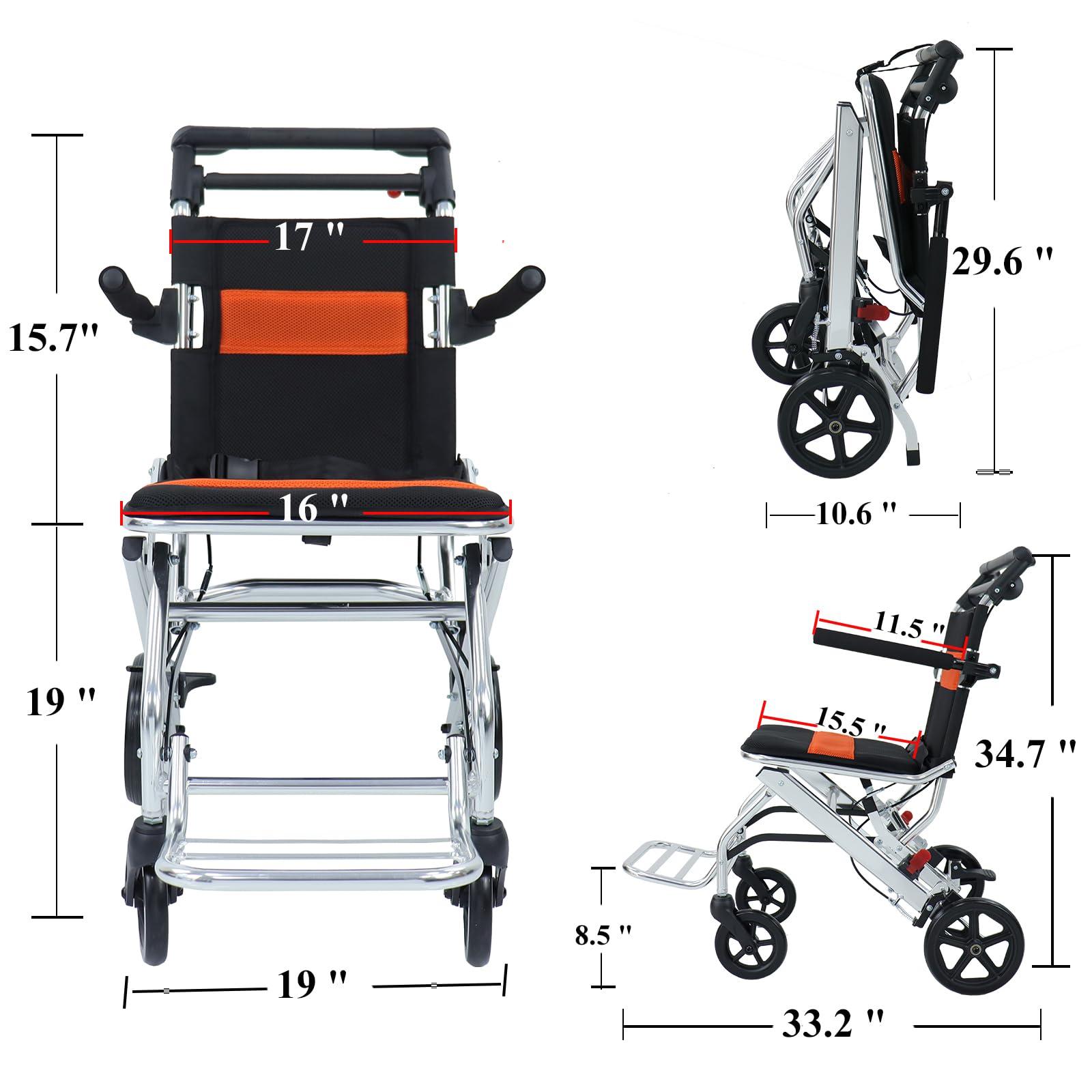 urge medical Portable Folding Wheelchair, Travel Wheelchair with handbrake, Ultra-Light Wheelchair for The Elderly and Children (with Bag)…