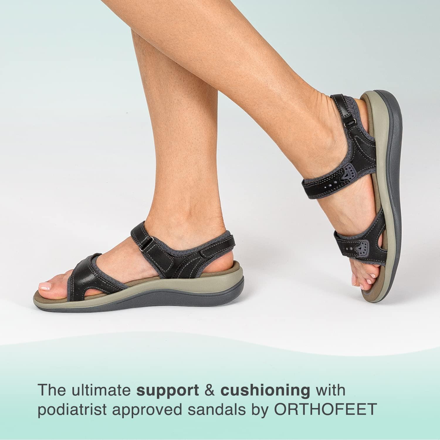 Orthofeet Orthofeet Proven Heel and Foot Pain Relief. Extended Widths. Orthopedic Diabetic Arch Support Women\'s Orthotic Sandals, Black