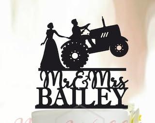snzazhe Tractor Cake Topper,Tractor Wedding Cake Topper,Farmer Wedding Cake Topper,Country Wedding Cake Topper,Farmer Cake Topper,funny topper,Rustic Elegant Classic Silhouette Cake Toppers for Party Decor.