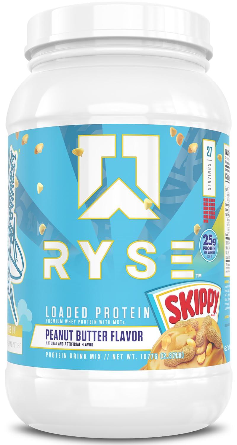 RYSE Up Supplements Ryse Loaded Protein Powder | 25g Whey Protein Isolate & Concentrate | with Prebiotic Fiber & MCTs | Low Carbs & Low Sugar | 27 Servings (Skippy Peanut Butter)