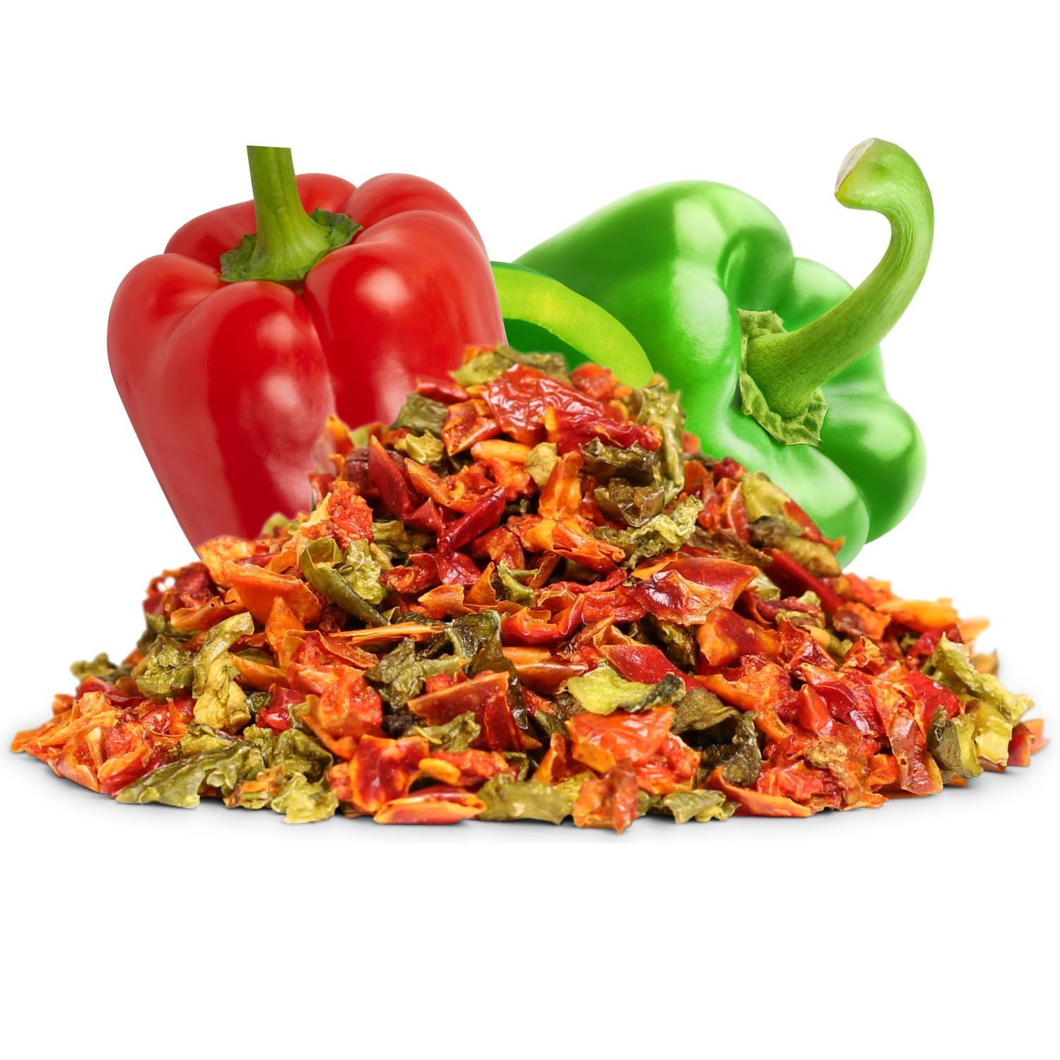 It's Delish Dehydrated Dried Red and Green Bell Peppers Mix by It's Delish, Jumbo Reusable Container 16 Oz (1 lb) | Bulk Mixed Bell Pepper Flakes Chopped & Dried Vegetable Spice Seasoning | Vegan, Kosher