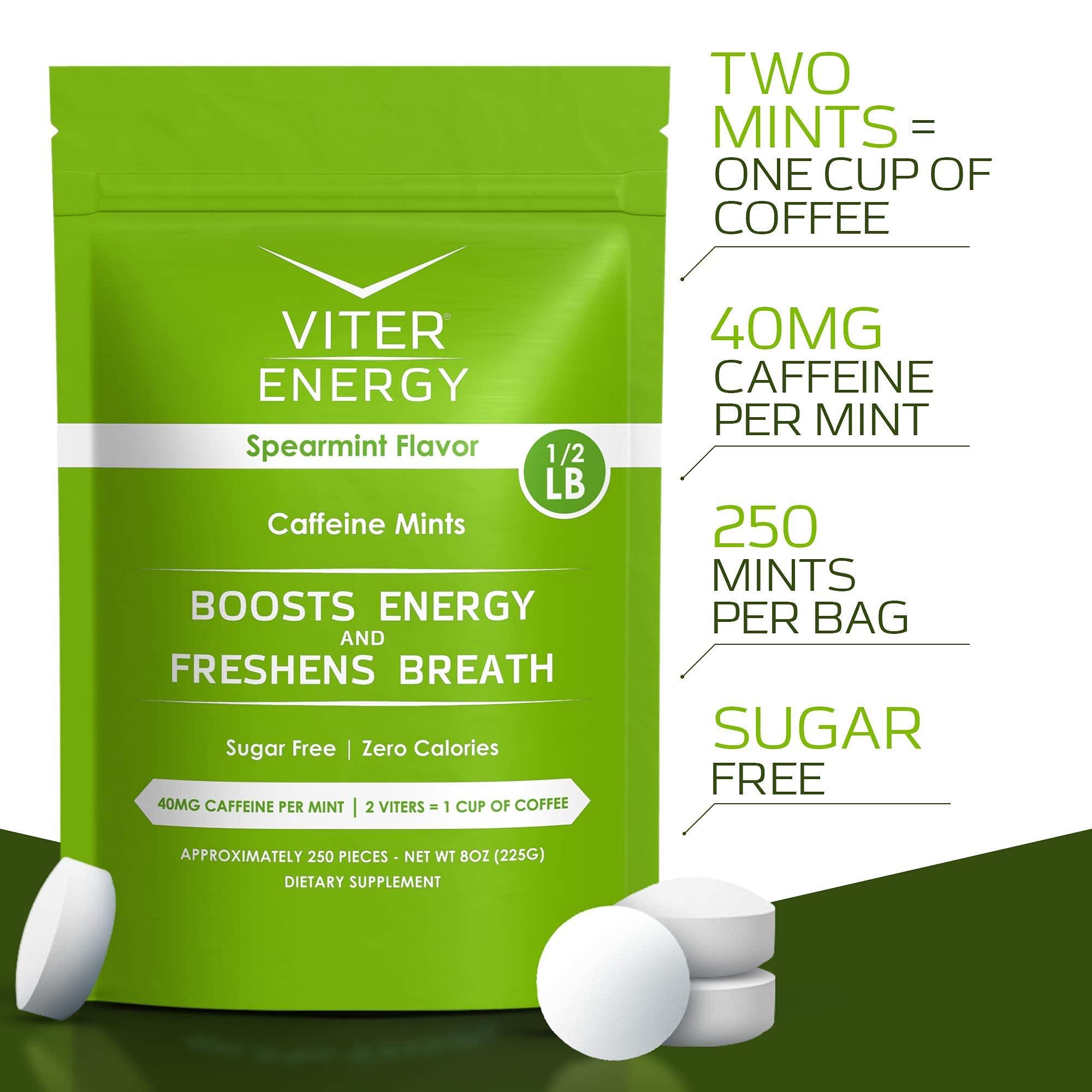 Viter Energy Viter Energy Original Caffeine Mints Spearmint Flavor 6 Pack and 1/2 Pound Bulk Bag Bundle - 40mg Caffeine, B Vitamins, Sugar Free, Vegan, Powerful Energy Booster for Focus and Alertness