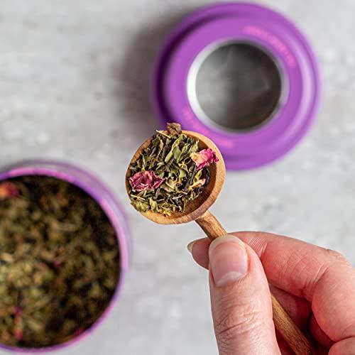 JusTea JusTea PURPLE MINT | Loose Leaf Purple Tea | Tin with Hand Carved Tea Spoon | 40+ Cups (2.1oz) | Very Low Caffeine | Award-Winning | Fair Trade | Non-GMO
