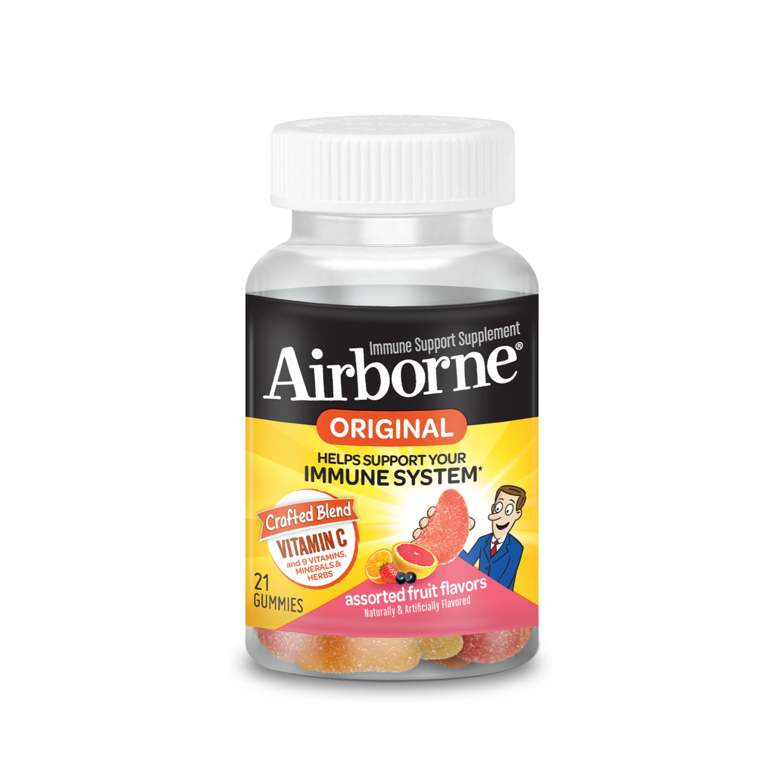 Airborne Airborne 750mg Vitamin C Gummies For Adults, Immune Support Supplement with Powerful Antioxidants Vitamins A C & E - 21 Gummies, Assorted Fruit Flavor