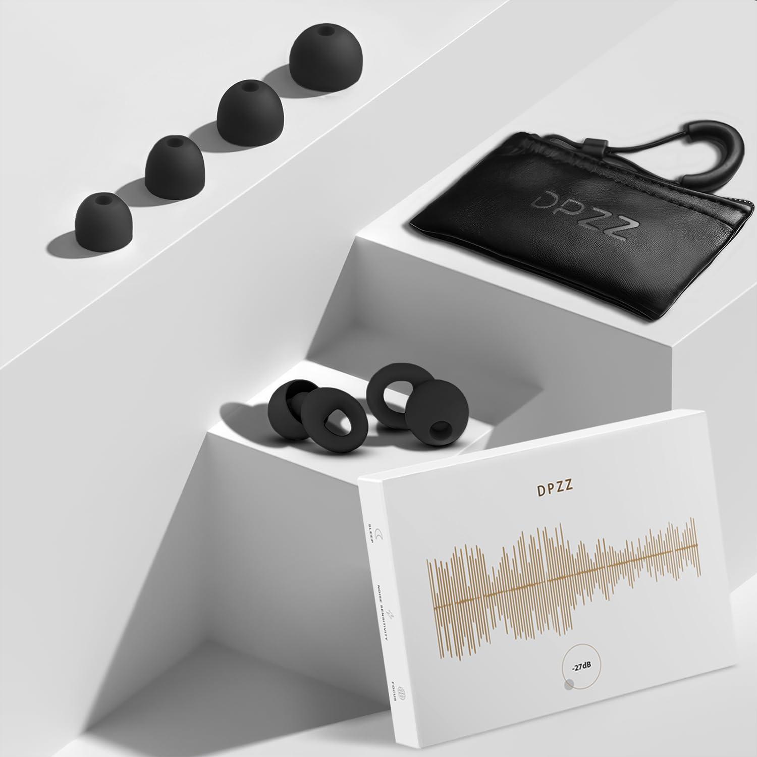 DPZZ Noise Canceling Earplugs for Sleep and Concentration New Flexible Earplugs for Better Attenuation 2 Pair Reusable Deal for Side Sleepers &Noise Sensitive Person 27dB Noise CancellationBlack