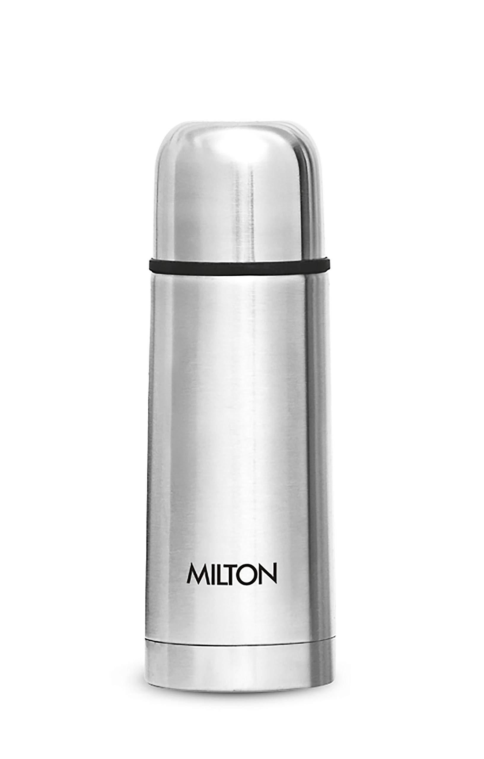 MILTON Milton Plain Lid 350 Thermosteel 24 Hours Hot and Cold Water Bottle, 1 Piece, 350 ml, Silver | Leak Proof | Office Bottle | Gym Bottle | Home | Kitchen | Hiking | Trekking | Travel Bottle