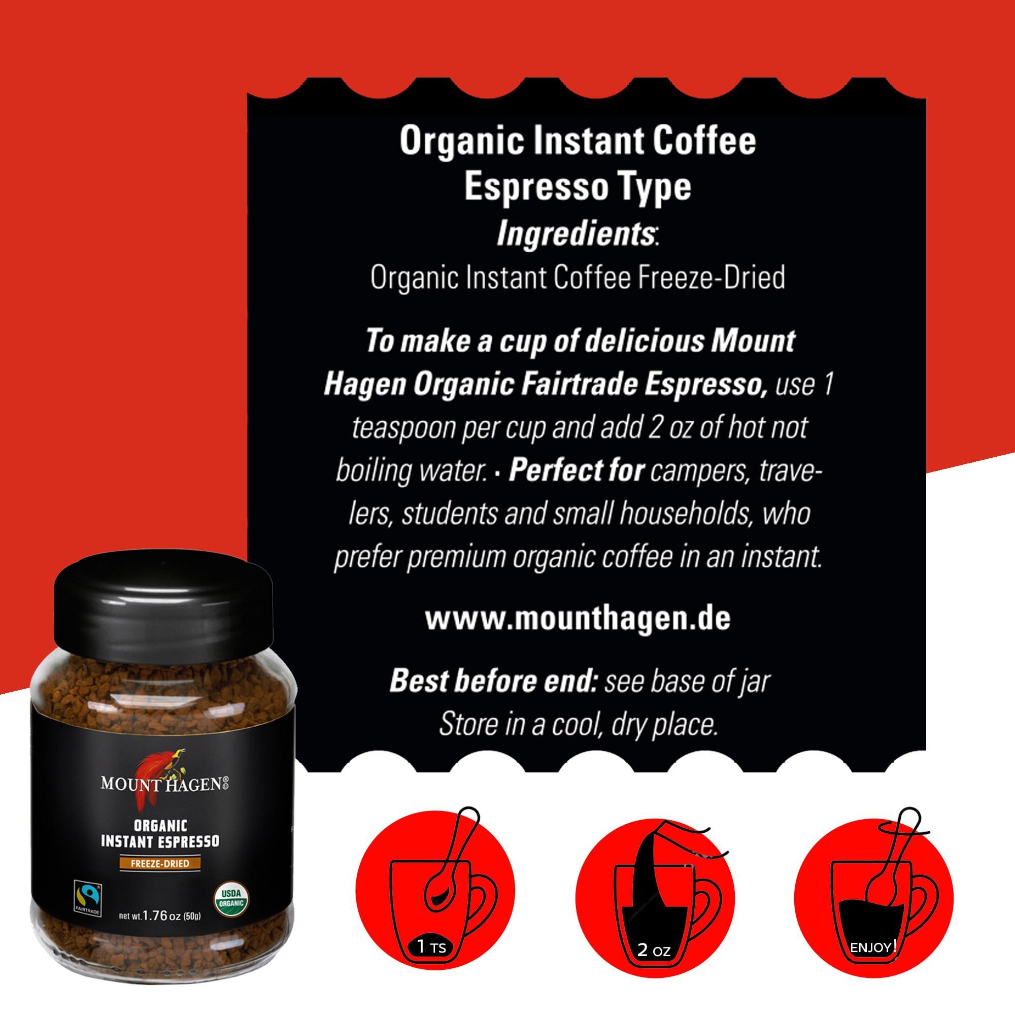 Mount Hagen Mount Hagen Organic Freeze Dried Instant Coffee 3.53oz and Instant Espresso Ground Coffee 1.76oz Bundle