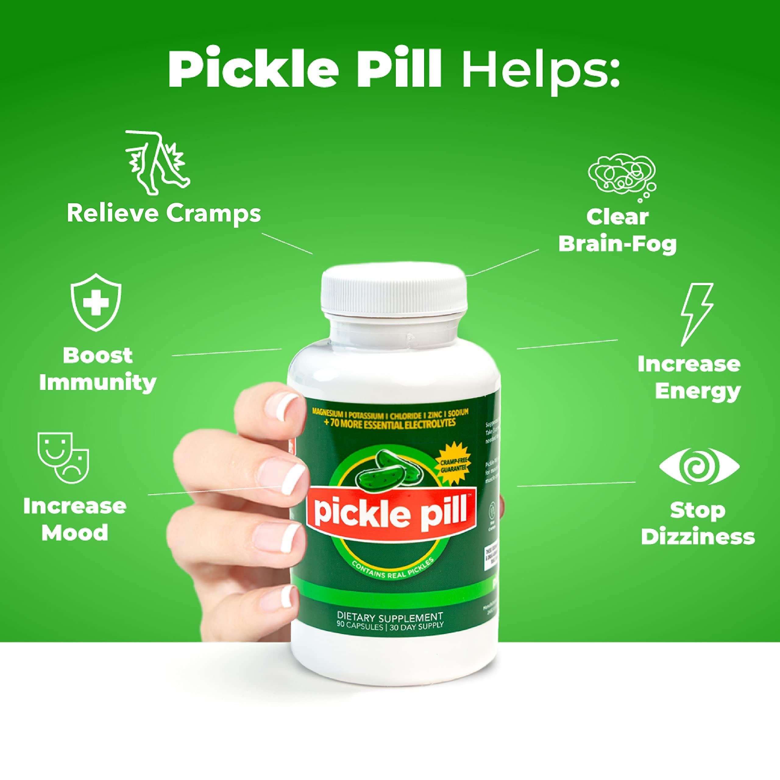 PicklePill Cramp Defense, Rapid Muscle Recovery, Leg Cramps, No Pickle Juice Taste Capsules, Electrolyte Hydration Powder, Muscle Relaxer with Vitamins Magnesium, Potassium, Vitamin D3, 90 Tablets