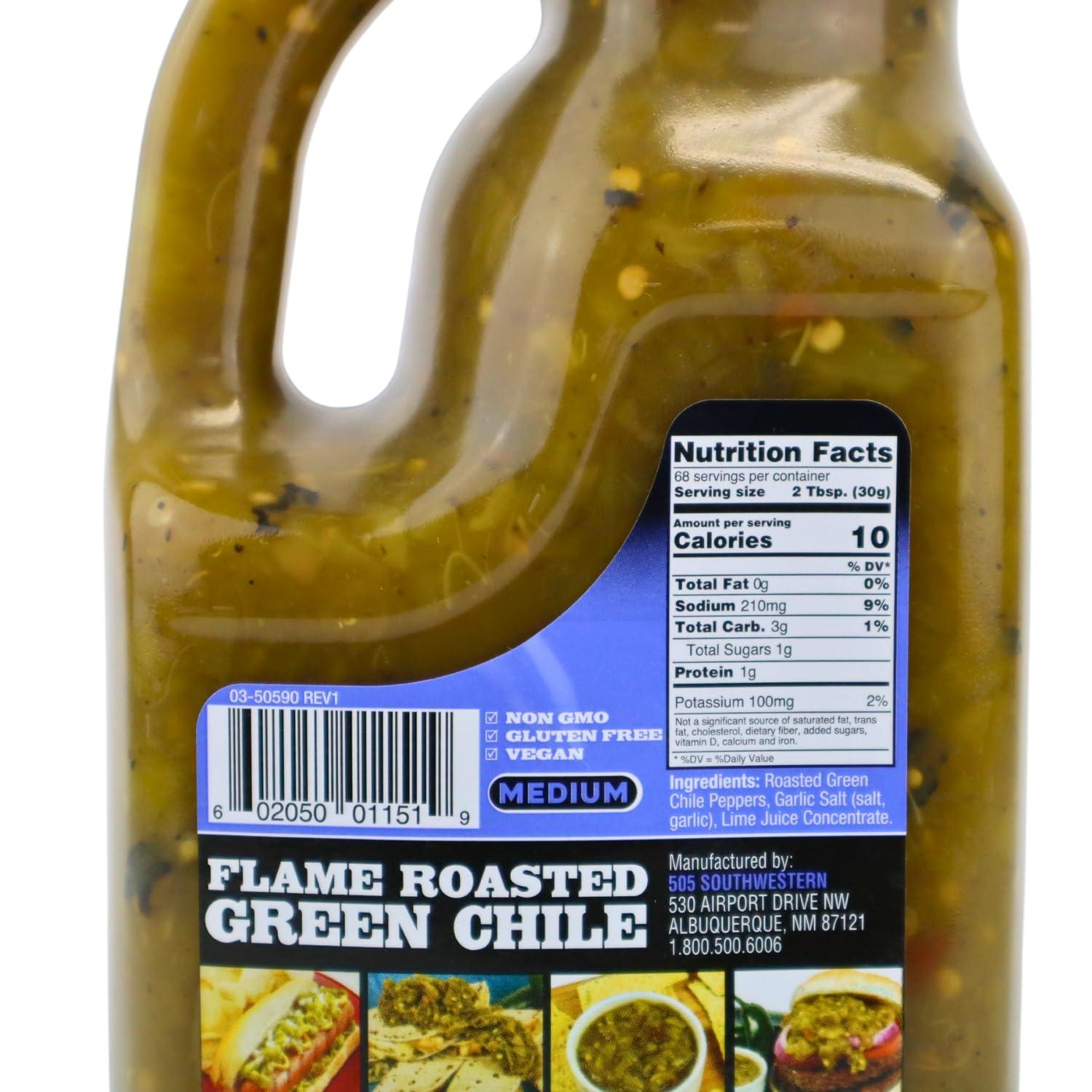 505 Southwestern 505 Southwestern Green Hatch Chile Foodservice 72 Ounce Bulk - Flame Roasted, Restaurant Salsa, Salsa Verde, and Green Chile Sauce (Flame Roasted Green Chile (Medium))