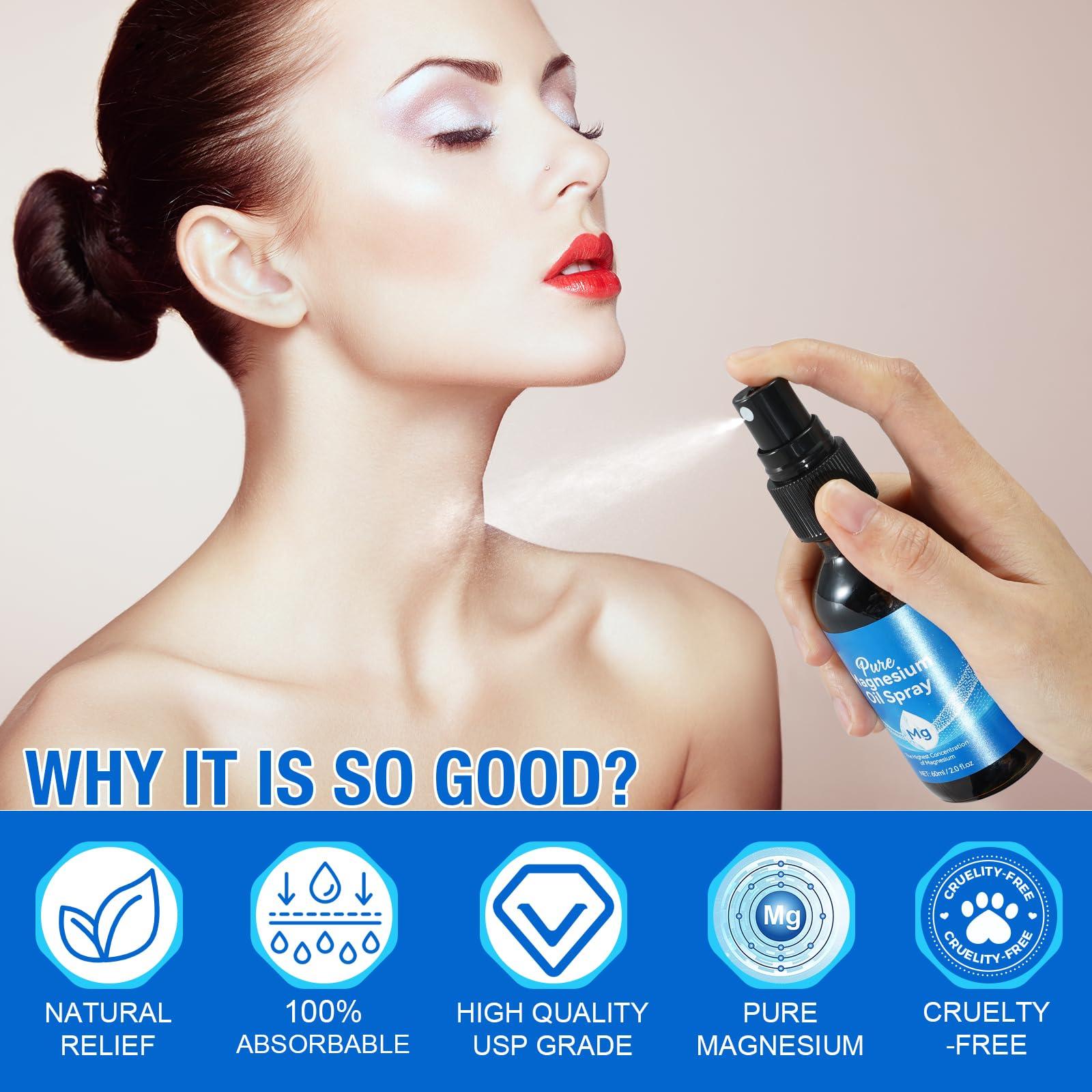 HELTURE Magnesium Oil Spray, 100% Natural Magnesium Spray for Feet (17.5mg Magnesium in Each Spray) 2 Oz, Made with Concentrated Pure Magnesium Chloride Oil - Topical Magnesium Spray, Easy to Use
