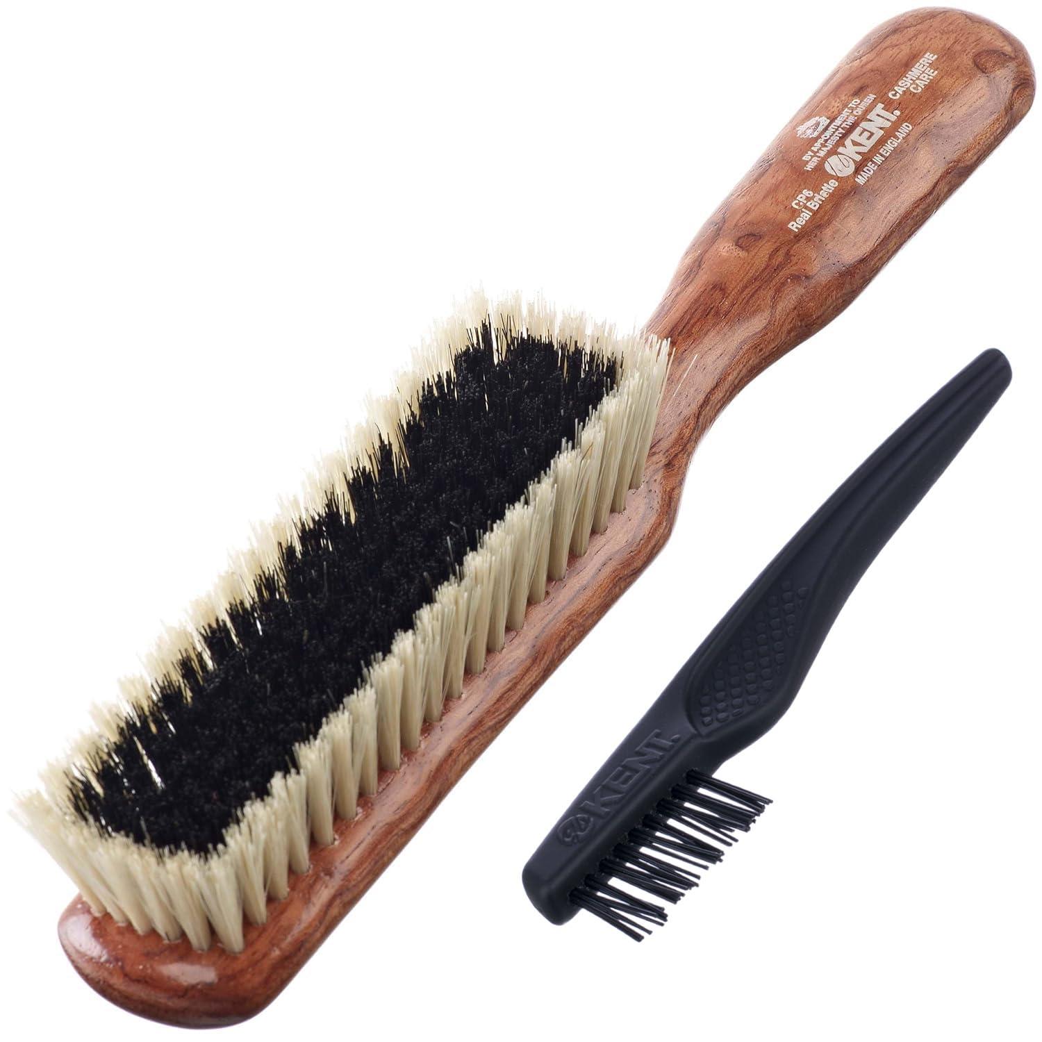 KENT Kent CP6 Clothes Brush. 100% Natural Black & White Boar Bristle Lint Remover Especially for Cashmere, Wool and Silk for Keeping Delicate Fabrics Free from Fibres, Fluff and Pet Hair. Made in England