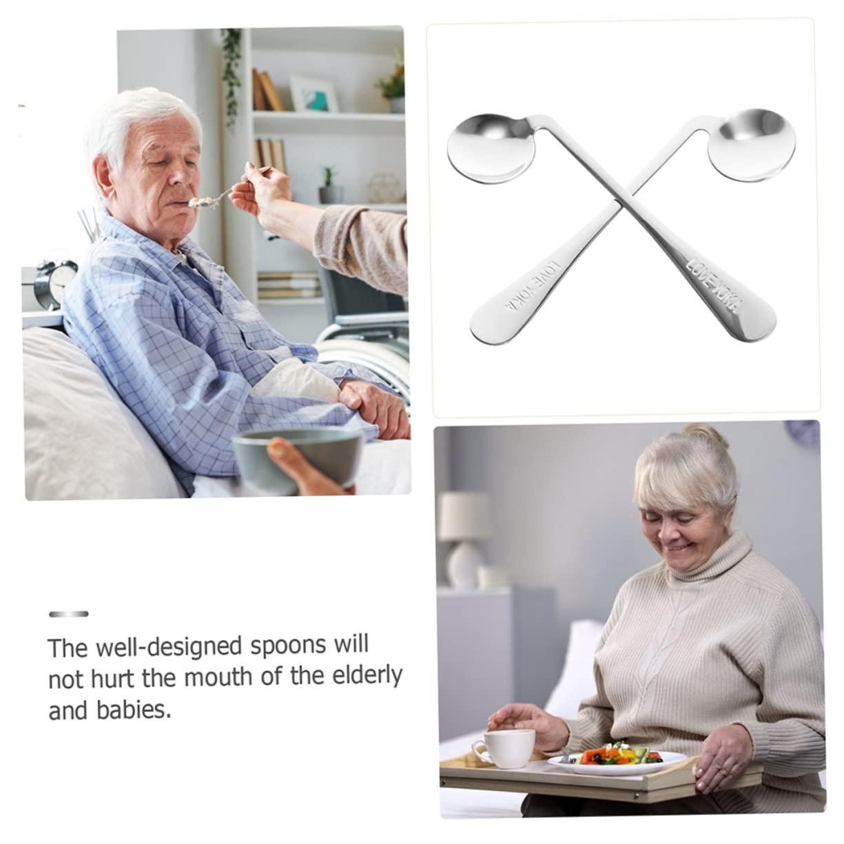 Anneome 2pcs Elderly Eating Spoon Angled Eating Spoons Swivel Spoon Adaptive Silverware Compact Elderly Utensils Right Handed Spoon to Rotate Household Products Stainless Steel Bendable