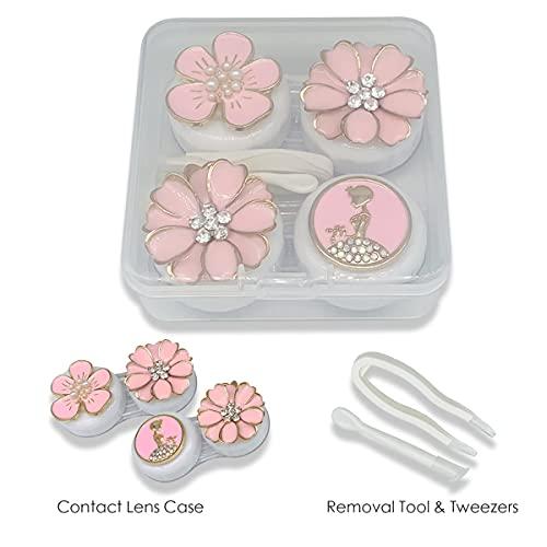 Folaxshoo Folaxshoo Stylish Contact Lens Case with Mirror and Remover Tool Portable Contact Lens Container Kit Set Eye Care Soak Storage Lens Holder for Teen Girls and Women (Pink)