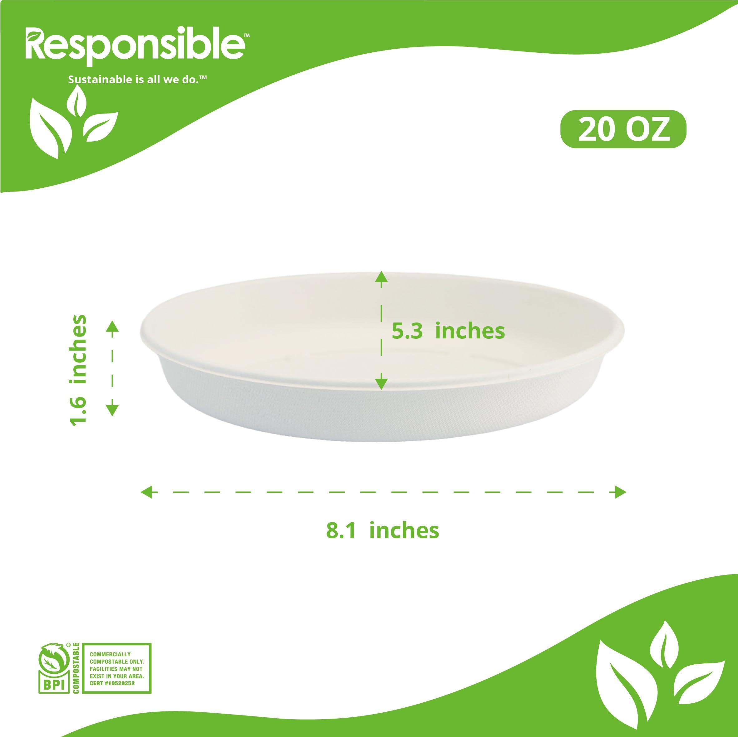 Responsible Products Responsible Products 20 oz Oval Disposable Bowls I Tree-Less Compostable Molded Fiber Burrito Bowls I Extra Strength I NO-PFAS I Classic White (300 Count)