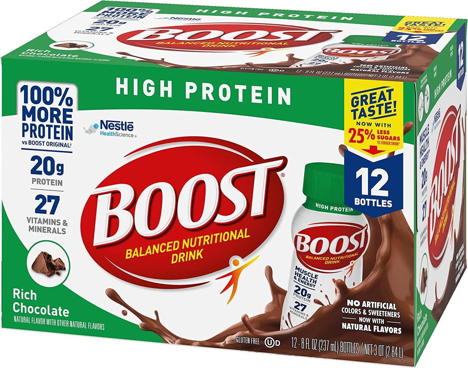 BOOST BOOST High Protein Ready to Drink Balanced Nutritional Drink, Rich Chocolate, 8 FL OZ (Pack of 12)