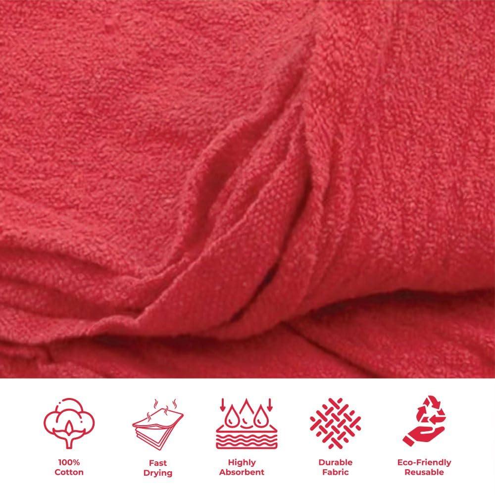 generic Ocean Towels Cotton Red Shop Towels Pack of 50 Rags Durable Quality Cleaning Cloths - Shop Rags Reusable Cleaning 100% Cotton Size 15x15 Highly Absorbent - use for Shop, Home, Auto & Garage