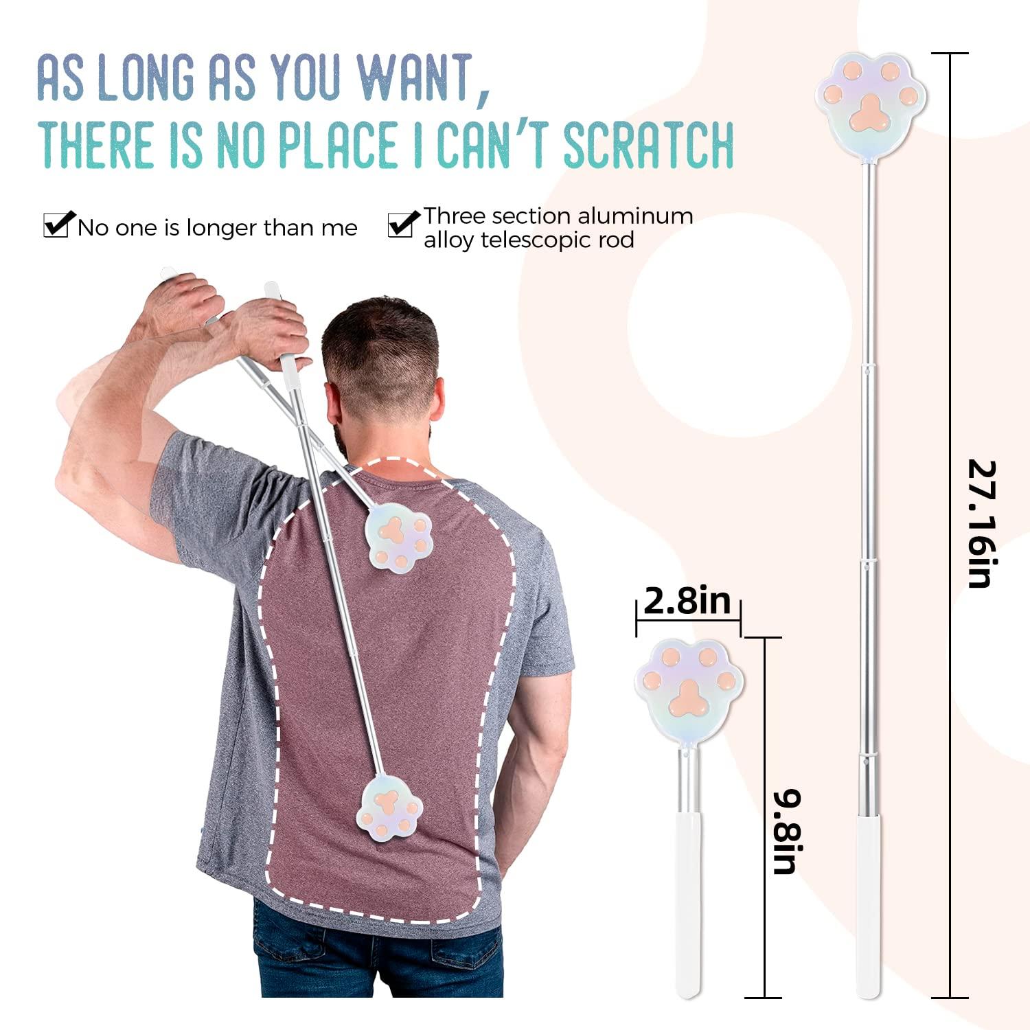 NURENDER Nurender Cat Paw Back Scratcher, Extendable Metal Telescopic Back scratchers with 27 in Long Handle, Relief of Itches, Gift for Man and Woman (Colorful)