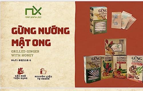 Gung Nuong Mat Ong Gung Nuong Mat Ong grilled ginger snack with honey ginger snack Vietnamese snack keep warm ginger candy reduces sore throat and cough improves health gastric reflux (14 Sticks/Box)