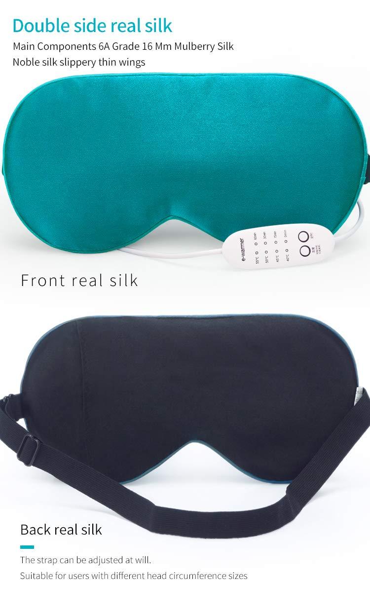 Smartmak Real Silk Heated Eye Mask, Reusable USB Electric Soft Sleeping Mask with Temperature and Time Control, Comfortable Heating Steam Blindfold for Eyes Relax - Peacock Blue