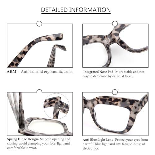 REAVEE REAVEE 3 Pack Oversized Reading Glasses for Women Thick Large Frame Blue Light Blocking Stylish Computer Readers Spring Hinge,Black Blue Grey 2.5