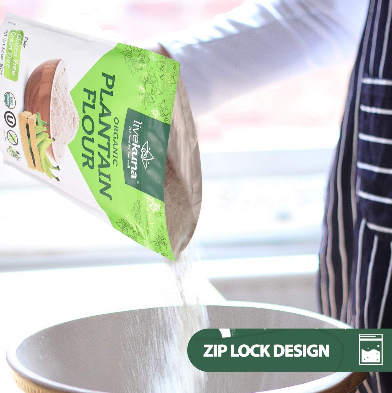 LiveKuna LiveKuna Organic Plantain Flour - Gluten Free All Purpose Flour Alternative For Baking & Cooking Recipes - Grain Free Vegan Plantain Flour, Rich In Fiber & Vitamins for Keto & Paleo Diets, 32oz Bag