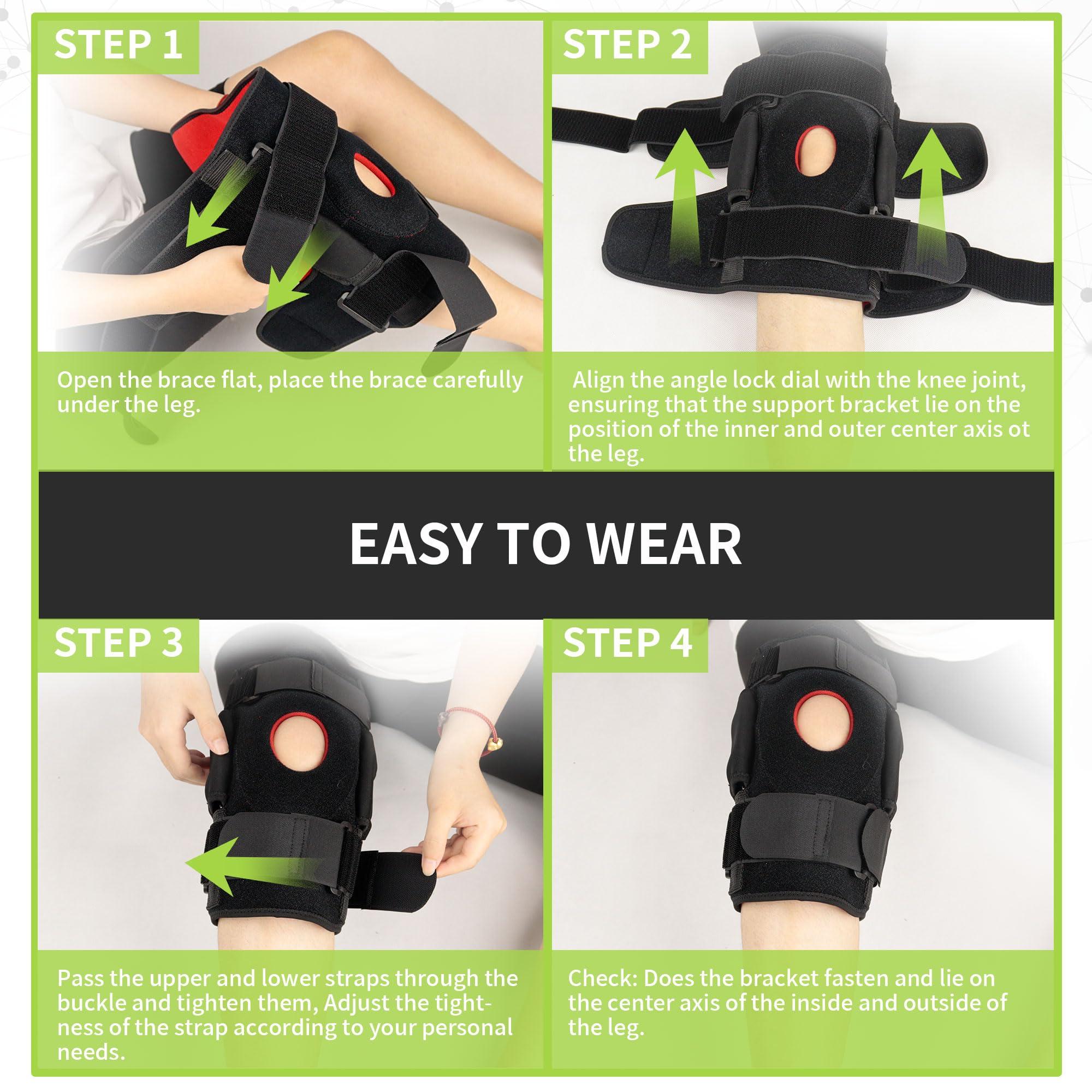 FocuBoody FocuBoody Adjustable Hinged Knee Braces With Dual Side Hinges Open Patella, Stable Support of The Knee, Pain Relief (L)