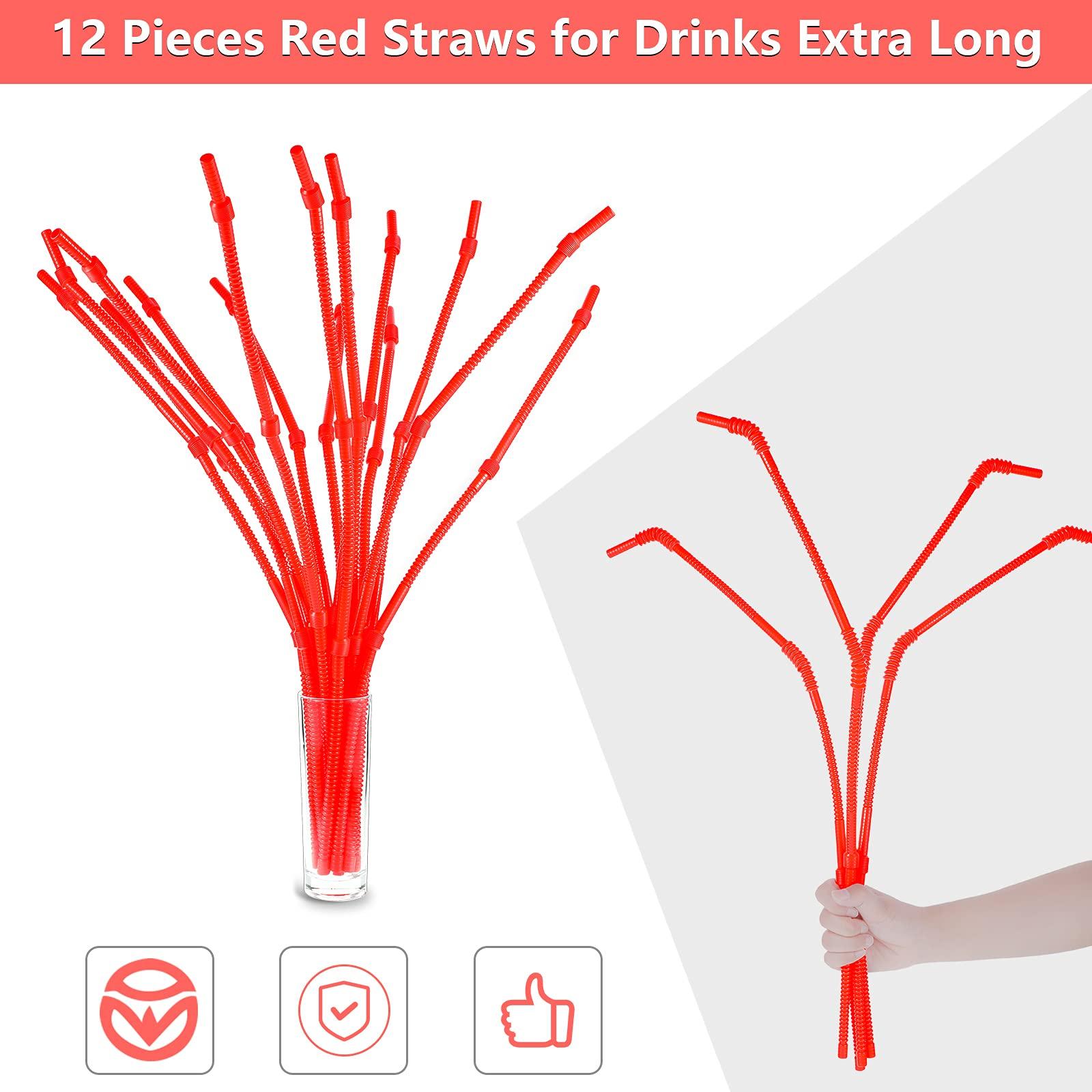 Geiserailie Geiserailie 12 Pieces Flexible Drinking Straws Extra Long Bendy Plastic Straws for Party Camping Limited Mobility Situations Dishwasher(Red, 28 Inches)