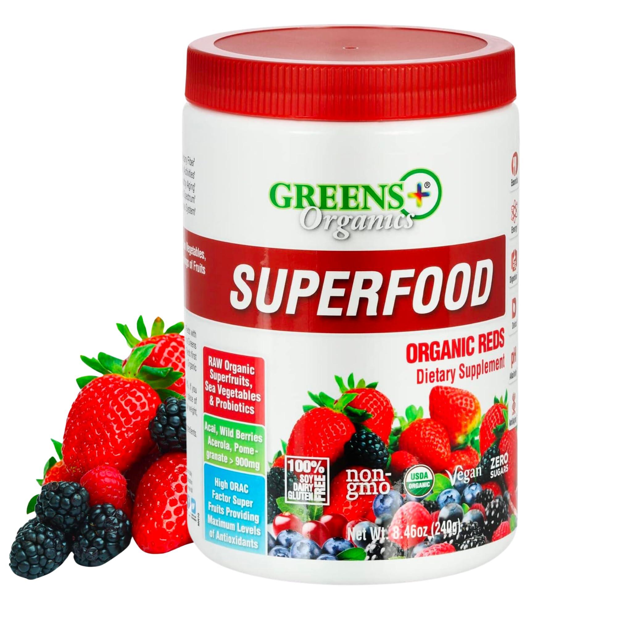 Greens+ Greens+ Organic Reds Superfood Powder, Antioxidant, Polyphenol, Blend for Morning Kick, Energy, Vitality Boost, Nutrition, Vibrant Health, Vegan Soy/Dairy/Gluten Free(8.46oz)