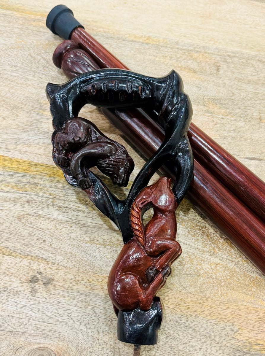 Nautical Replica Hub Antelopes and Beer Head Wooden Walking Cane for Men and Women, Handmade, Support up to 500 lbs Canes for Seniors,Ergonomic, Natural Solid Wood High-end Derby Cane Suitable for Gift Giving (36 INCH)