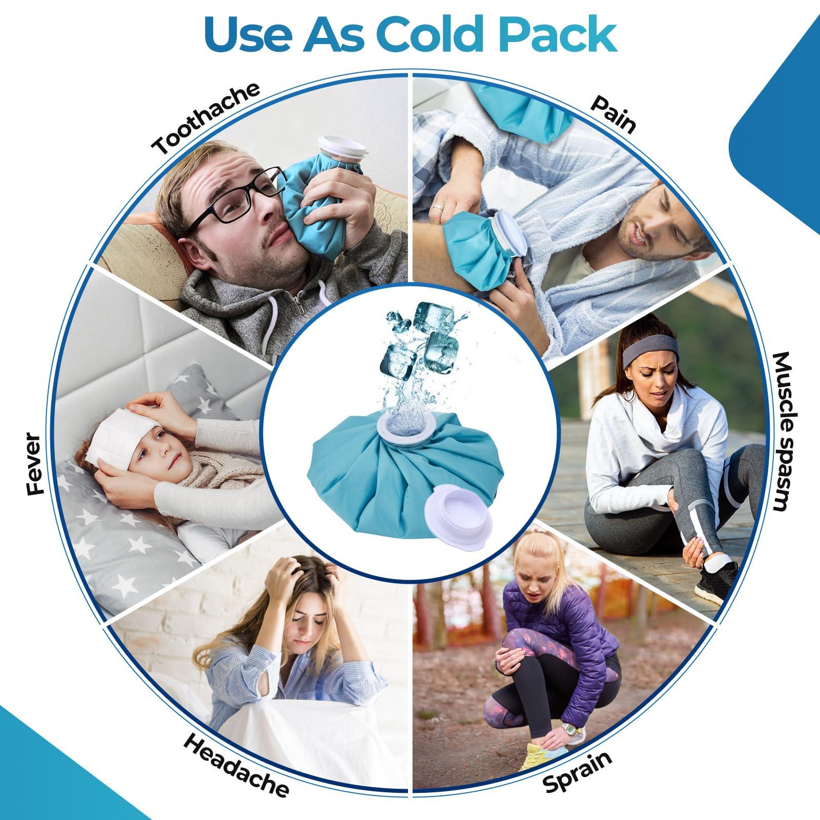 Ohuhu Ice Pack for Injuries Reusable: Ohuhu 3 Packs Ice Cold Packs Ice Bag Hot Water Hot & Cold Therapy Pain Relief for Knee Leg Injury No-Leak Breathable Waterproof Ice Bags 3 Sizes 6\"/9\"/11\", Light Blue