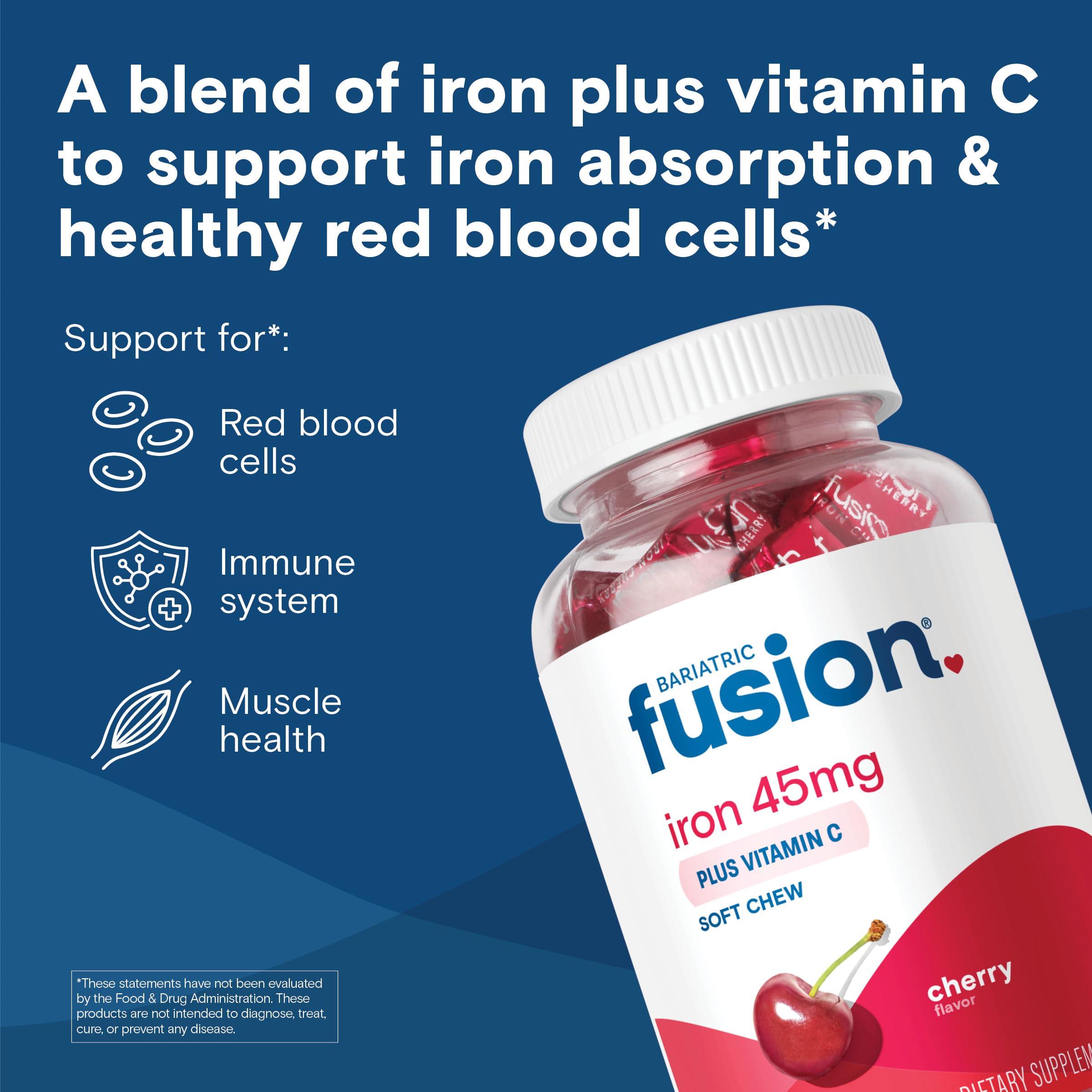 Bariatric Fusion Bariatric Fusion Iron Supplement for Women Anemia | Chewable Iron with Vitamin C | Cherry Flavored Soft Chew | Gentle on Stomach Ferrous Fumarate for Women and Men | Gluten Free | 60 Count