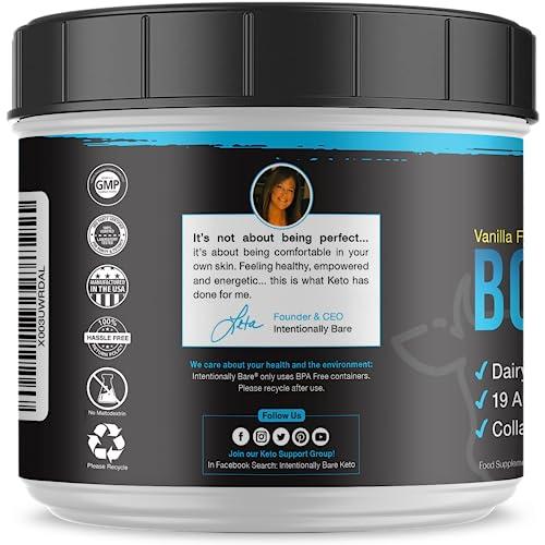 Intentionally Bare Intentionally Bare Bone Broth Organic Protein Powder Vanilla - Grass Fed Vanilla Protein with Collagen Types 1 2 & 3 - Keto Collagen Powder - Vanilla Collagen Powder for Joints & Gut - 20 Servings