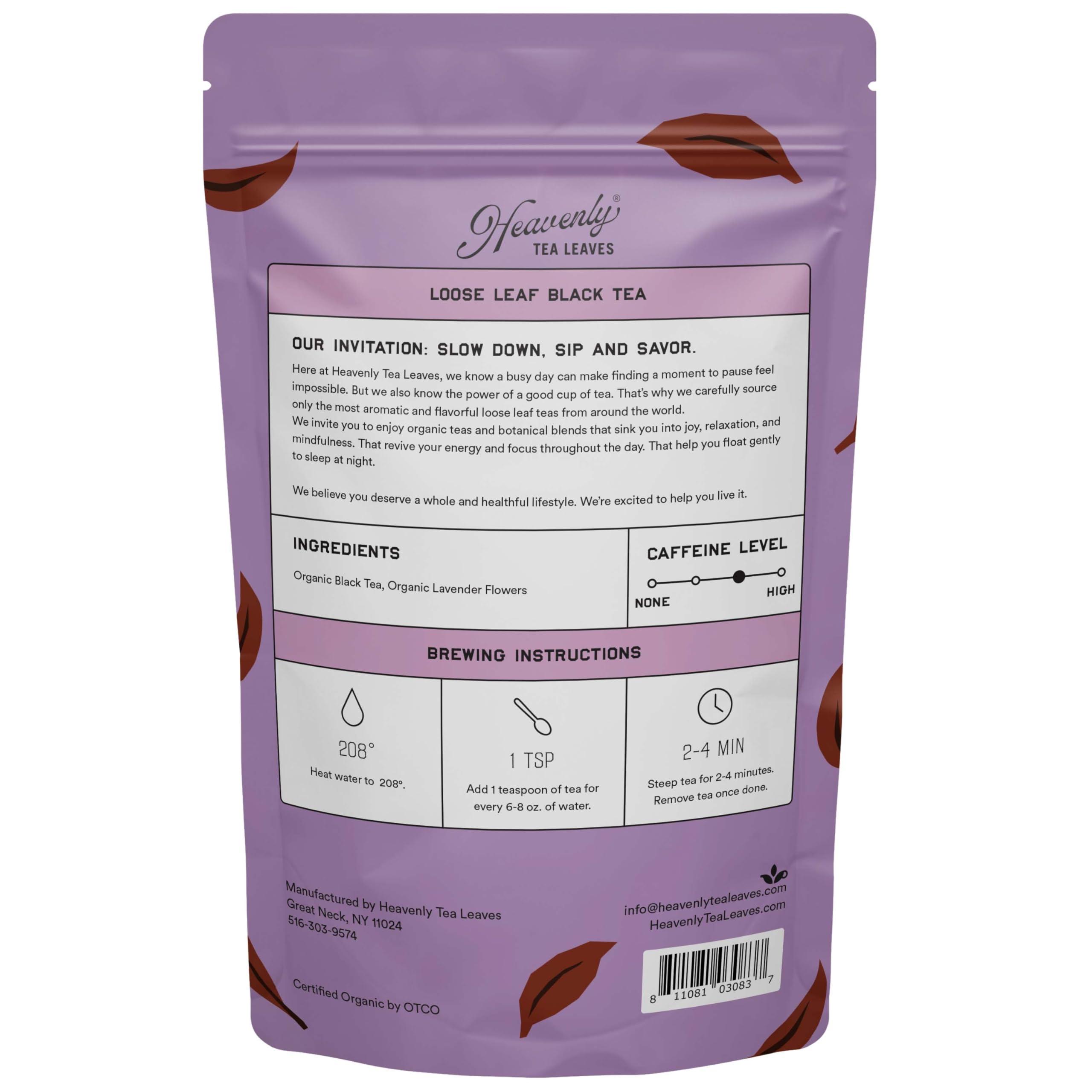 Heavenly Tea Leaves Heavenly Tea Leaves Organic Black Lavender, Bulk Loose Leaf Black Tea, 1 Lb. (Approx. 200 Cups) - Strong, Full Bodied, Brisk, Great For Hot Or Iced Tea, Immune & Heart Support, Antioxidants