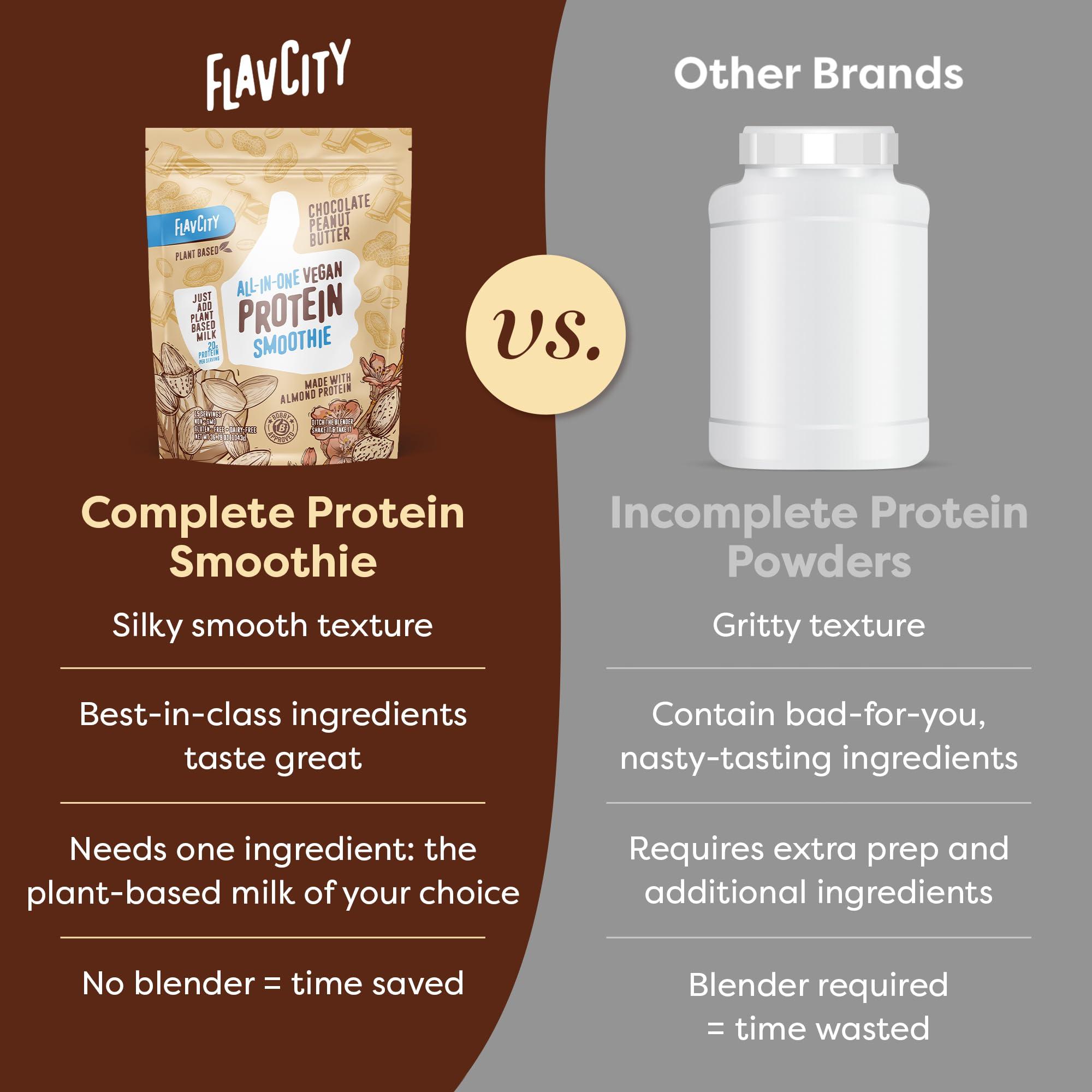 FlavCity FlavCity All-In-One Vegan Protein Powder Smoothie, Chocolate Peanut Butter - Plant-Based Pre-Workout Meal Replacement Shake for Women & Men Made with 20g of Almond Protein - Gluten Free & Dairy-Free