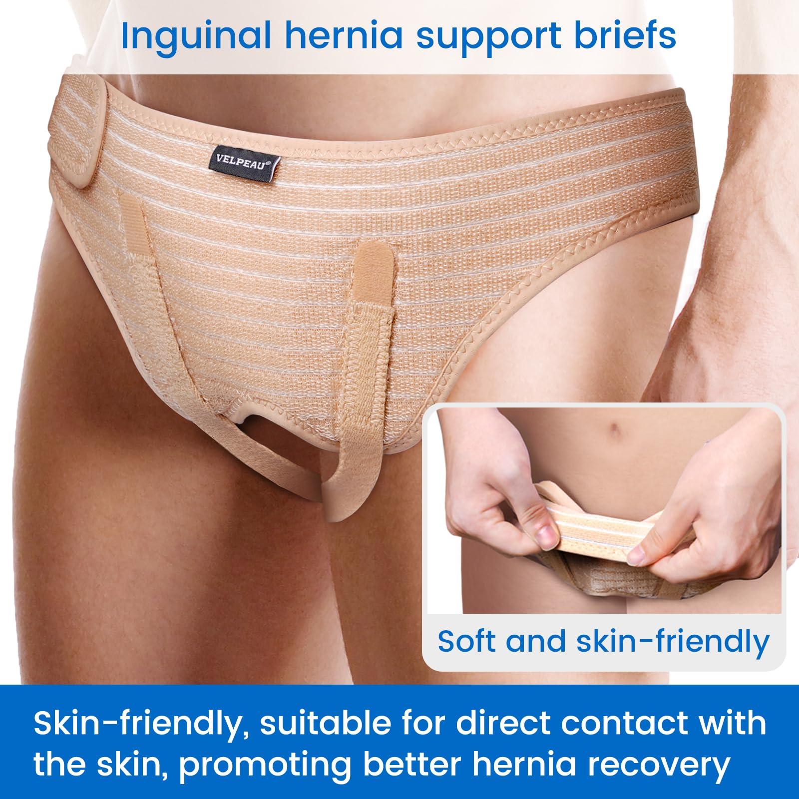 Velpeau VELPEAU Hernia Belt for Men & Women - Bilateral/Double Inguinal, Groin Hernia Support Truss Underwear Briefs, Pain Relief Recovery Adjustable Strap with 2 Removable Medical Compression Pads (Khaki, S)
