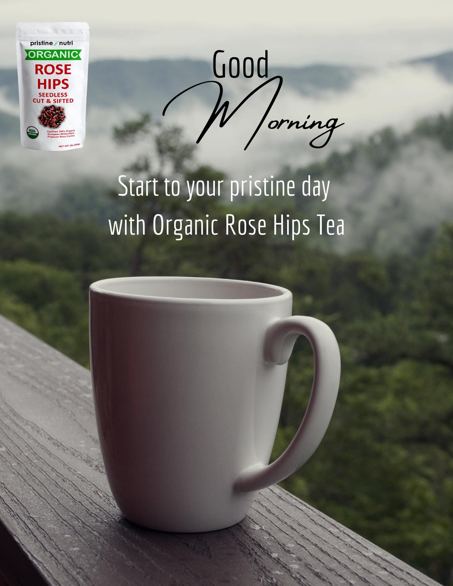 pristine nutri 2 lb (32 oz) Rose Hips Dried Organic Bulk, Organic Rosehips Cut & Sifted, 95% Seedless, European All Natural, Rosehips Dried Organic Bulk, Makes 140 Cups of Vitamin C Rich Tea (packaging may vary)