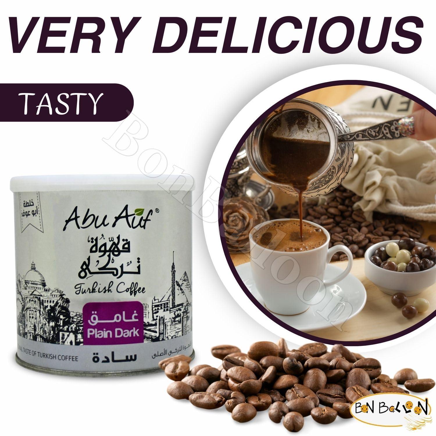 Abu Auf Abu Auf AbuAuf Oriental Original Turkish Coffee Cafe Arabic Arabian Arabica Ground Roasted Mud Coffee Plain Dark Roast (Plain Dark Roast 8.82 oz / 250 gm)