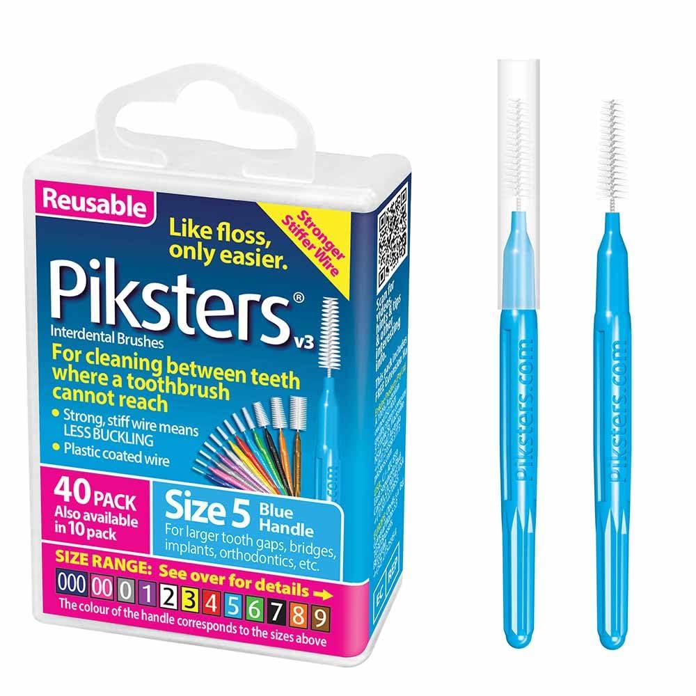 Piksters Piksters Interdental Brushes, 40 pk, Size 5, Interdental Tooth Brush for Large Gaps, Gum Soft Bristles for Plaque Removal, Safe for Braces
