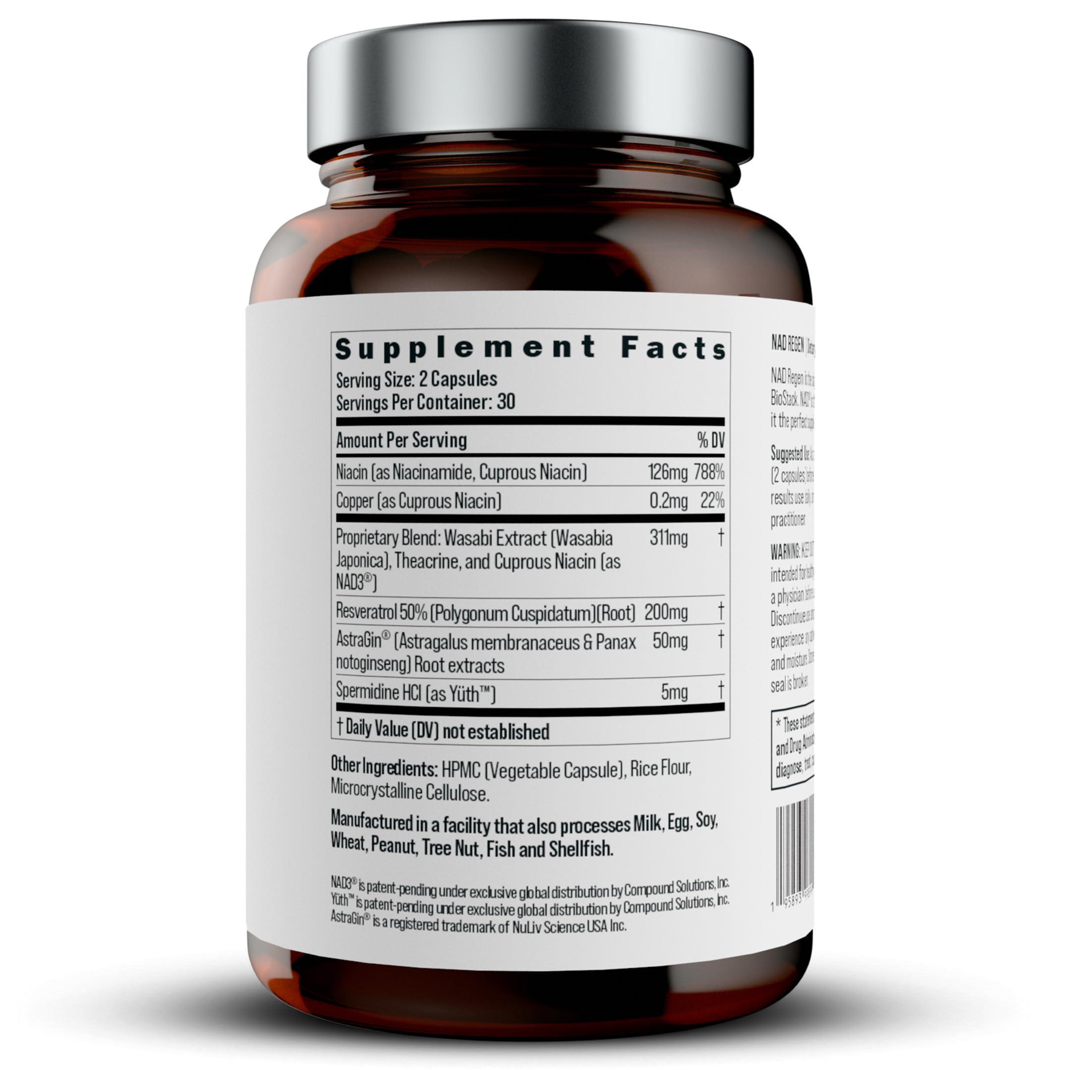 BIOSTACK BIOSTACK NAD Regen, NAD+ Supplement for Anti-Aging, Natural Energy, Cell Regeneration & Brain, Boosts Nicotinamide Riboside, Vegan Friendly NAD Supplement with Resveratrol (60 Capsules)