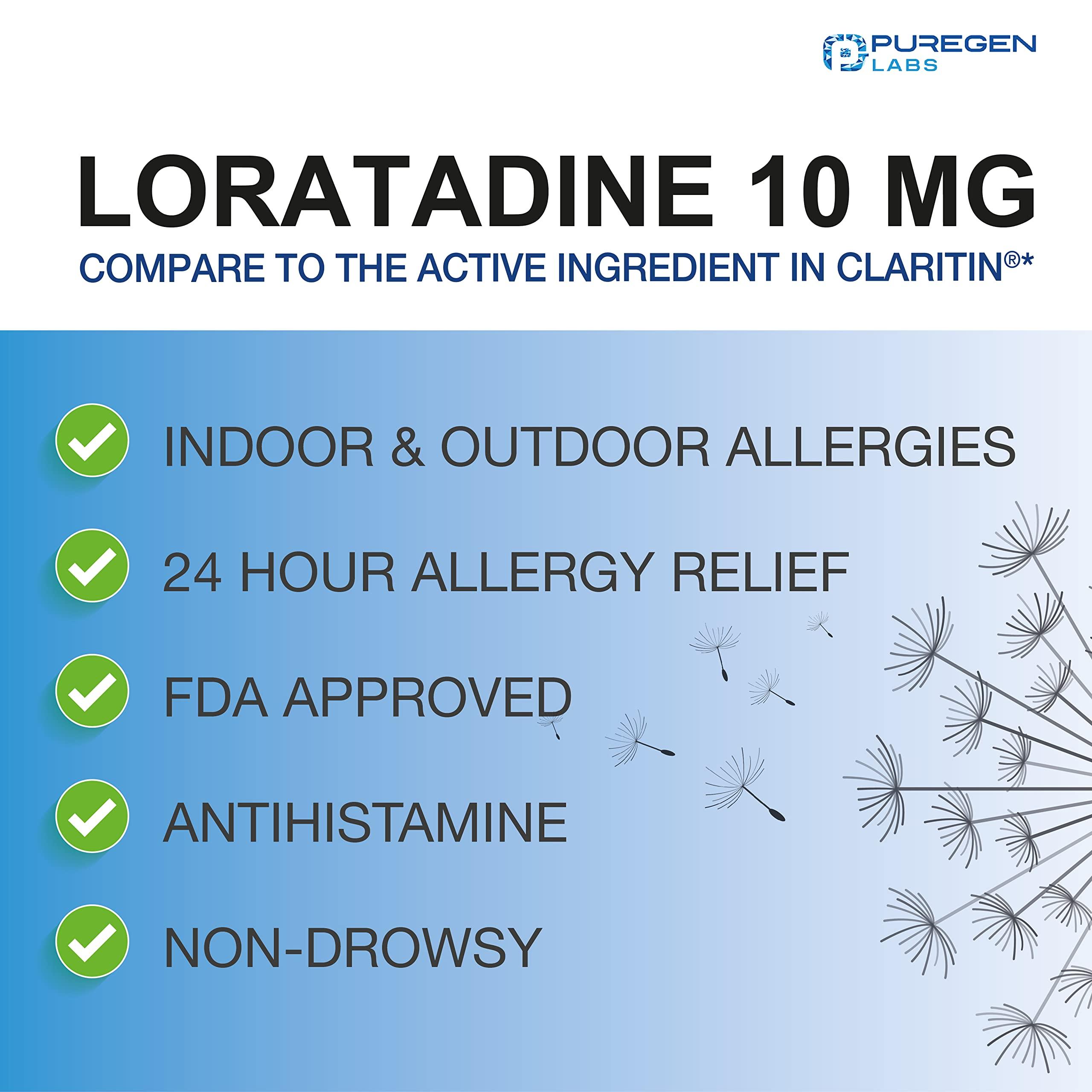 P Puregen Labs Puregen Labs Allergy Relief, Loratadine 10mg, 300 Tablets 24 Hour Non-Drowsy Antihistamine Allergy Medicine for Runny Nose, Sneezing, Itchy, Watery Eyes