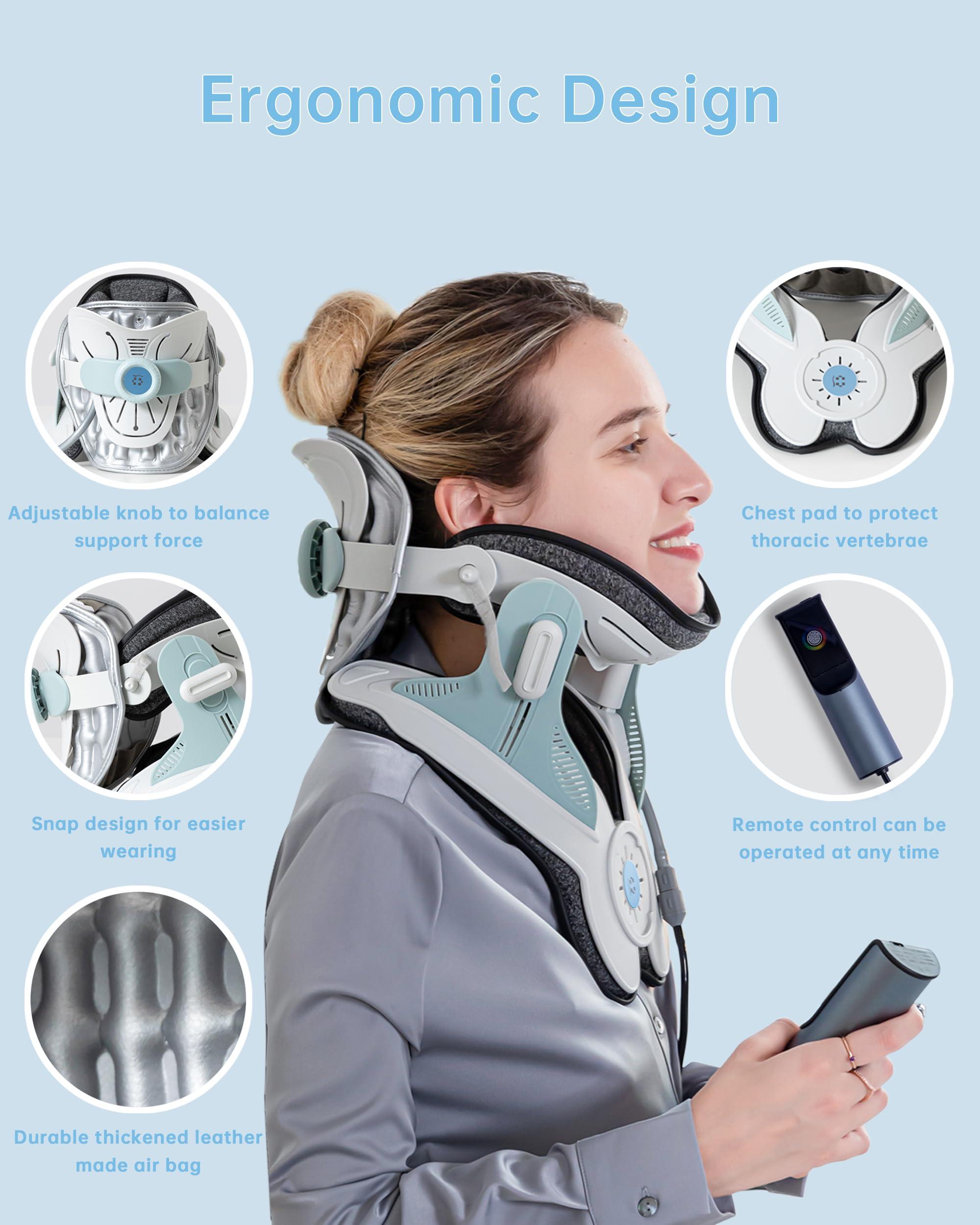 CXBER Cervical Neck Traction Electric Device for Neck Pain Relief, Adjustable Air Pump Inflatable Neck Stretcher with 3 Power Traction, Built-in 8 Airbag