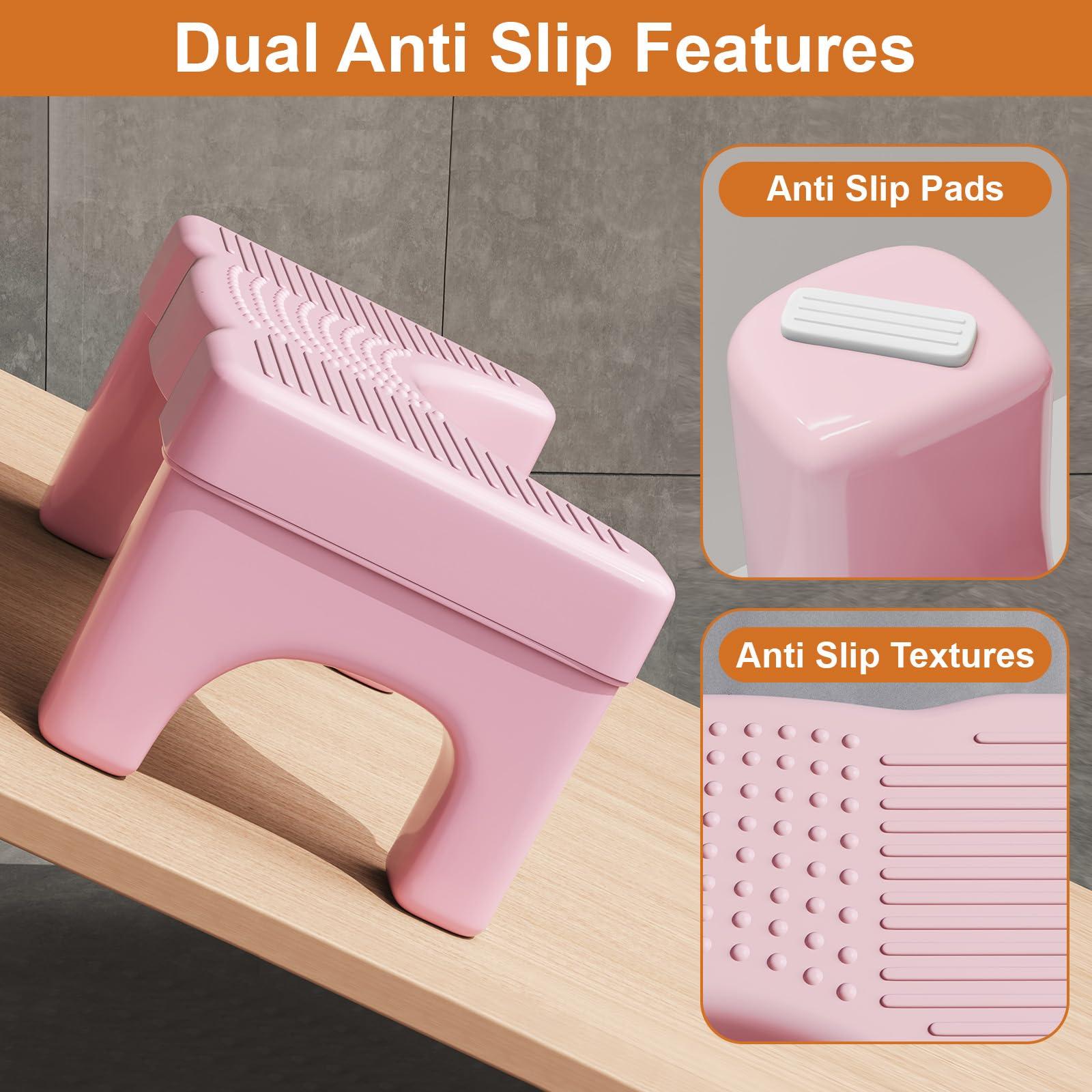 Kzeirm Pink Poop Toilet Stool Squat Adult, 7" Potty Squatting Stool for Adults, Toilet Poop Foot Stool for Bathroom, Plastic Pooping Stools with Non-Slip Designs