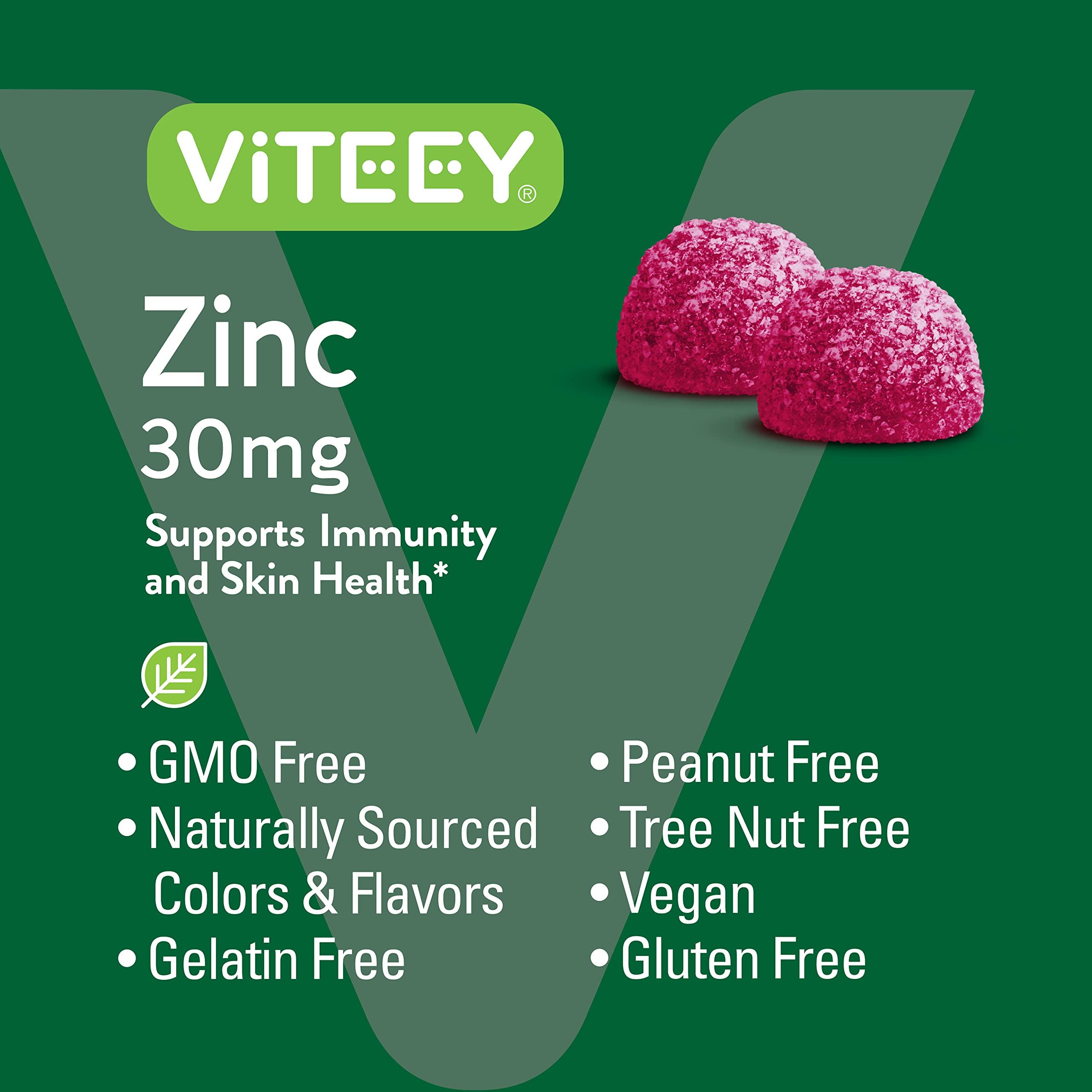 Viteey Zinc Gummies Adult & Teens - 30mg - Immune Health Support & Antioxidant Support - Vitamin Zinc Supplement - Vegan, Gelatin Free, GMO Free - Tasty Chewable Berry Flavored Gummy