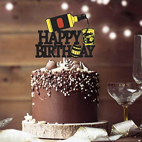 LHCING Whisky Happy Birthday Cake Topper - Aged To Perfection 30th 40th 50th Birthday Glitter WhisKey Cake Topper - Men Vintage Birthday Cake Decoration